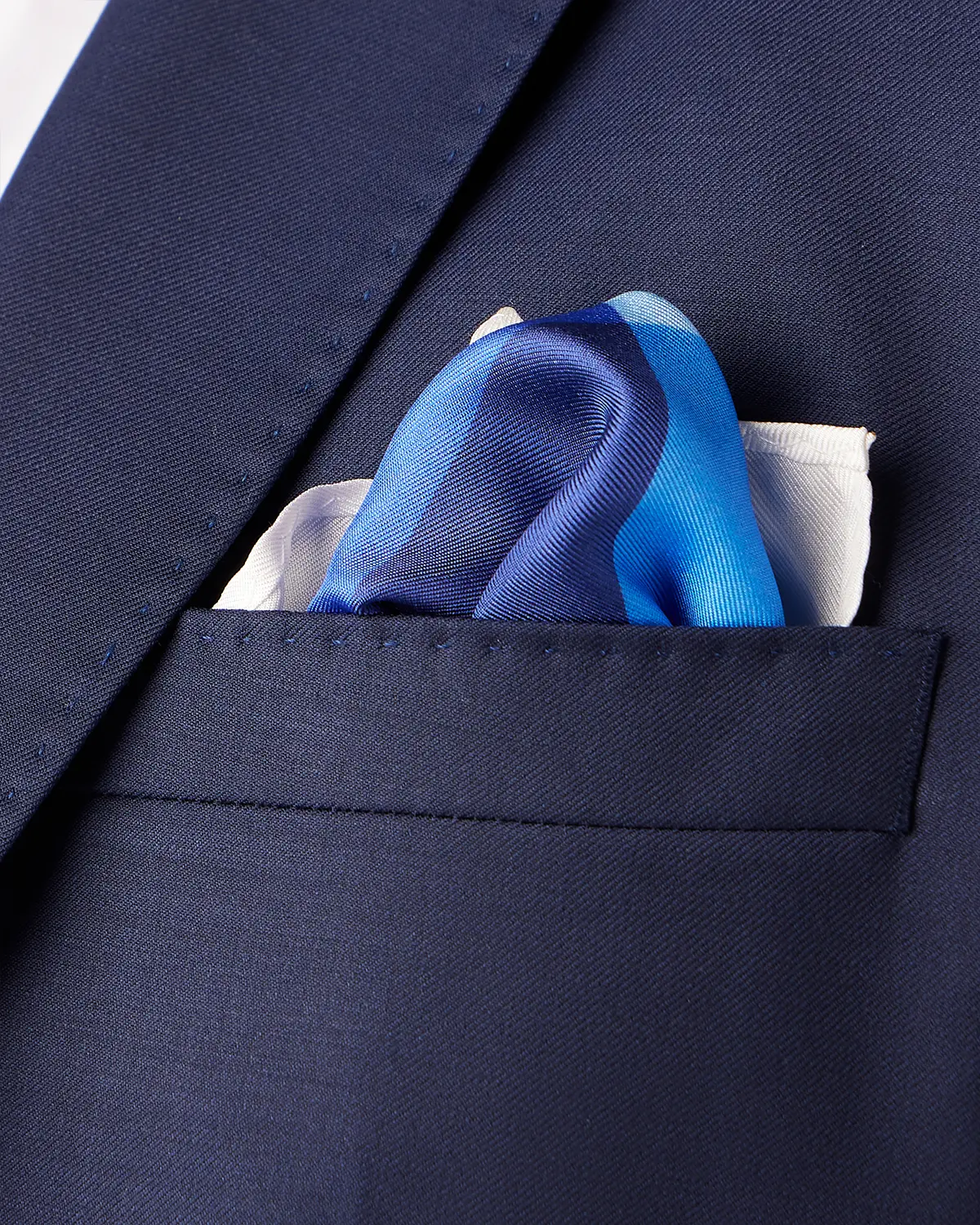 100% Silk Colourblocked Printed Pocket Square - Blue - Image 2