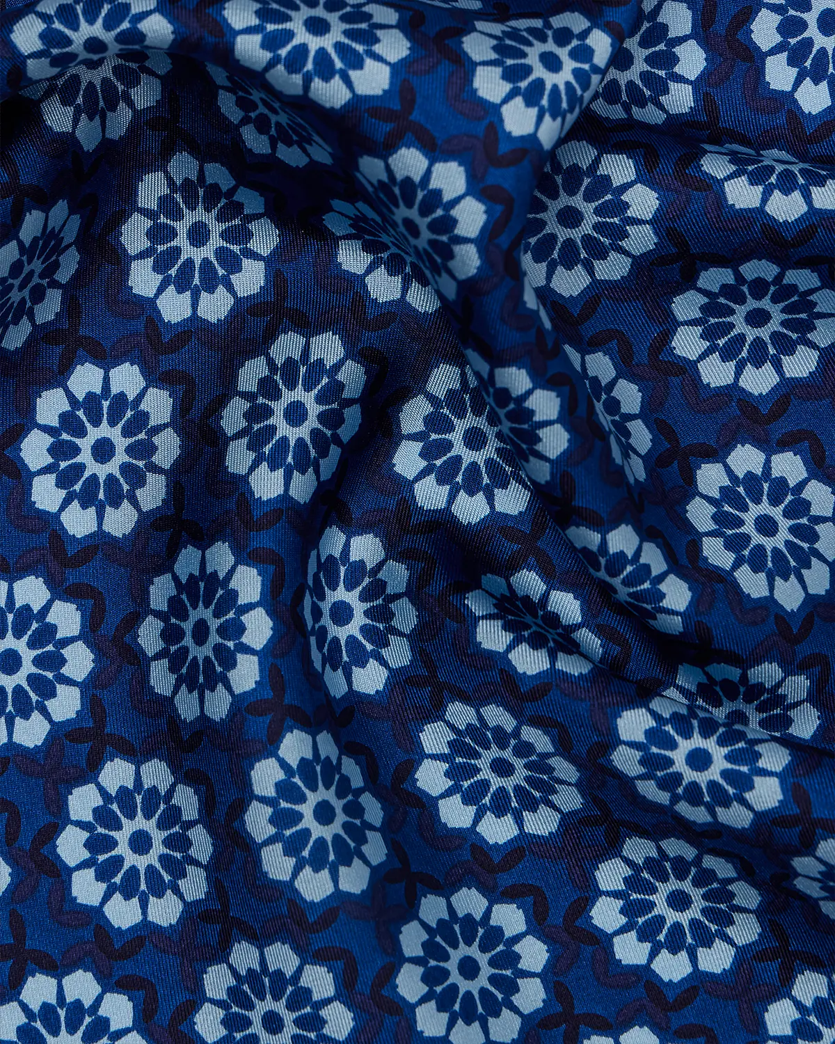 100% Silk Floral Printed Pocket Square - Dark Blue - Image 3