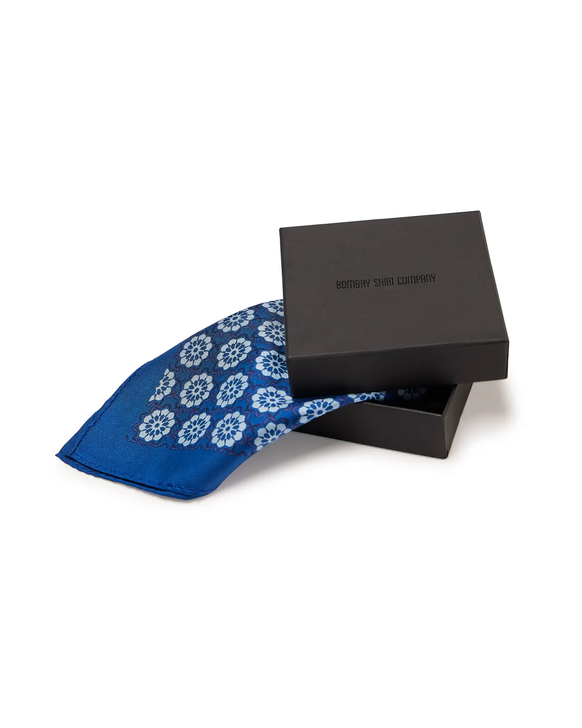 100% Silk Floral Printed Pocket Square - Dark Blue - Image 4