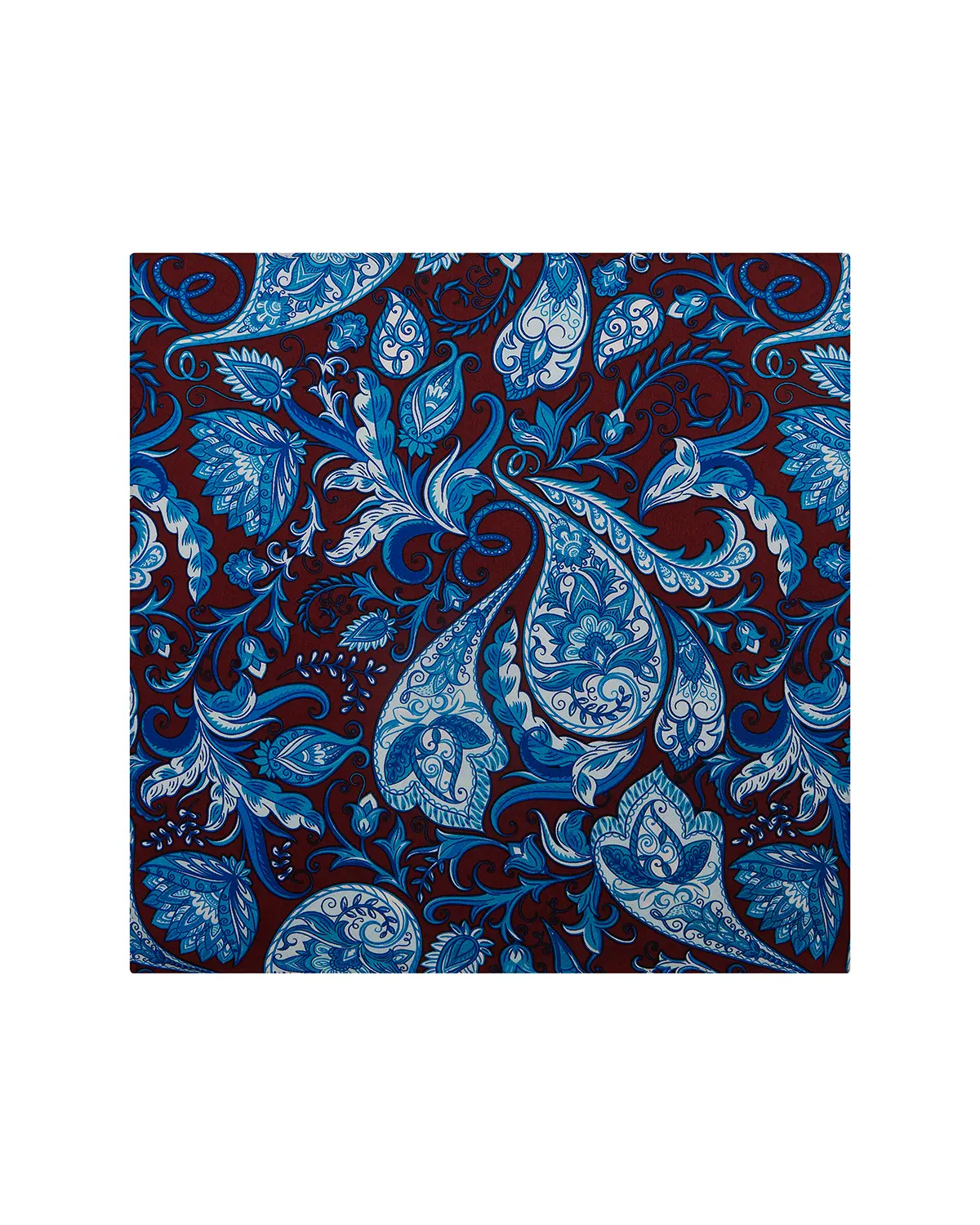 100% Silk Floral Printed Pocket Square - Maroon & Blue