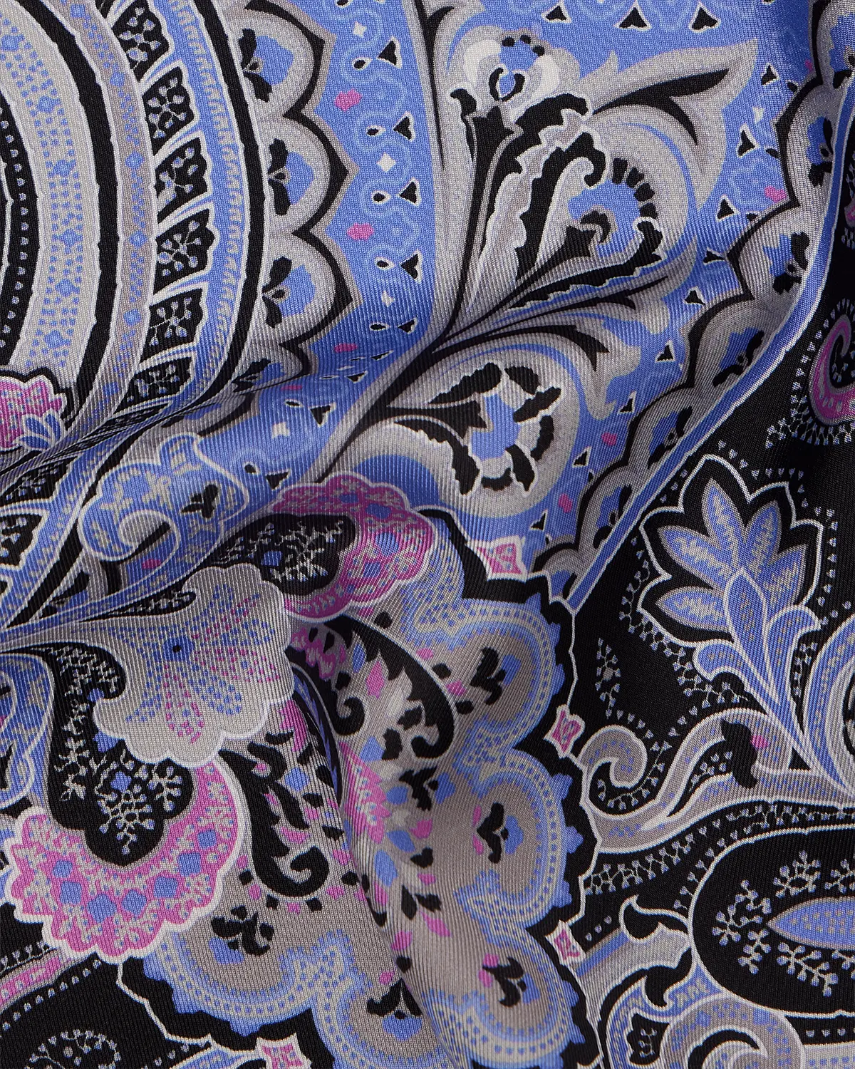 100% Silk Paisley Printed Pocket Square - Grey & Blue - Image 3