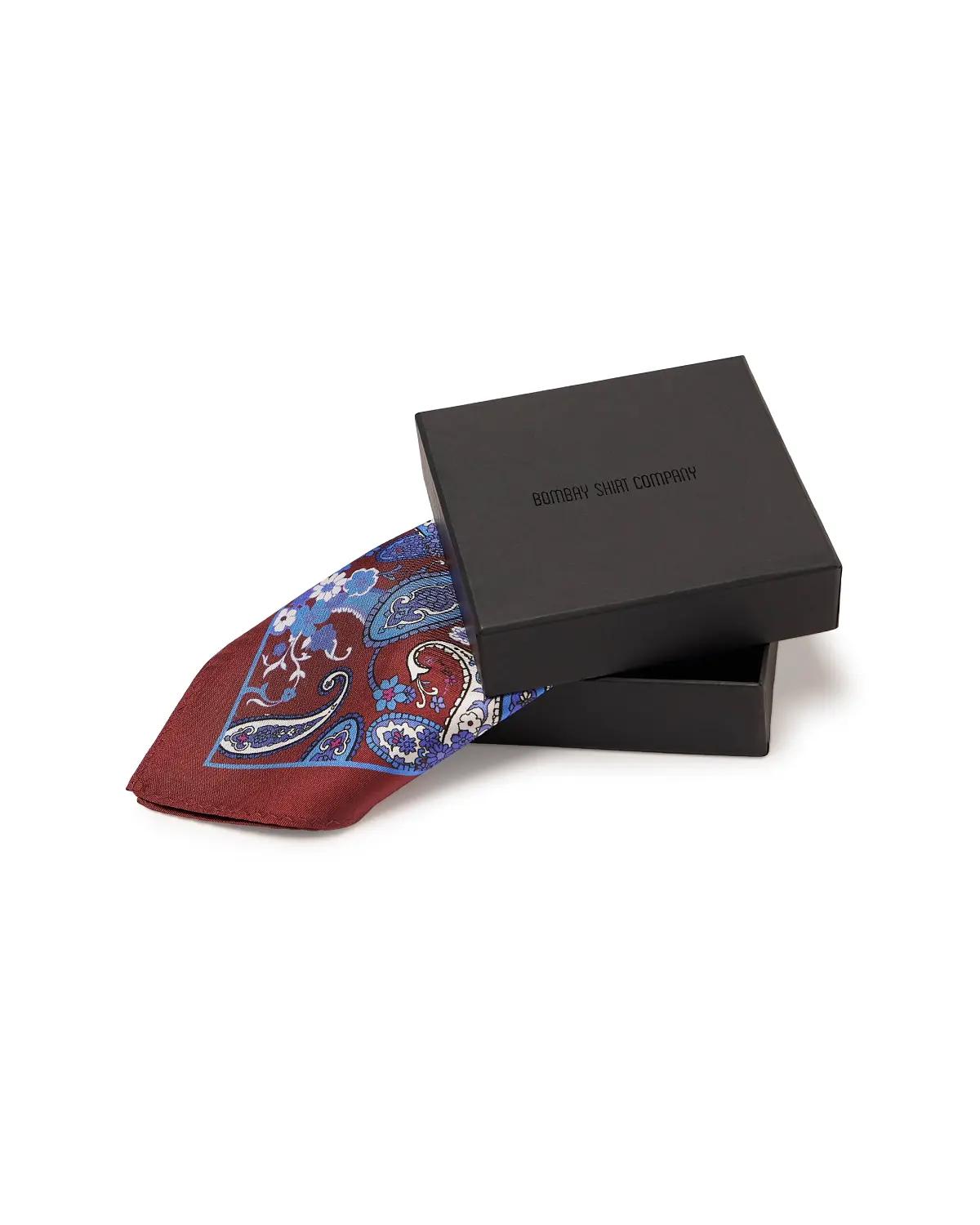 100% Silk Paisley Printed Pocket Square - Maroon & Blue - Image 4