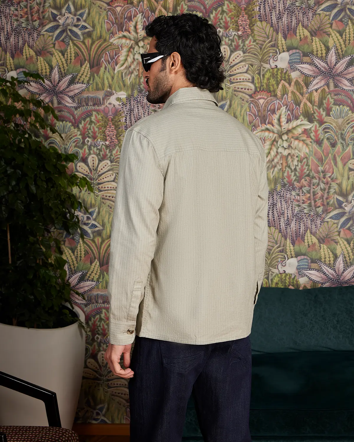 Ashton Striped Cotton Dobby Shacket - Green - Image 2