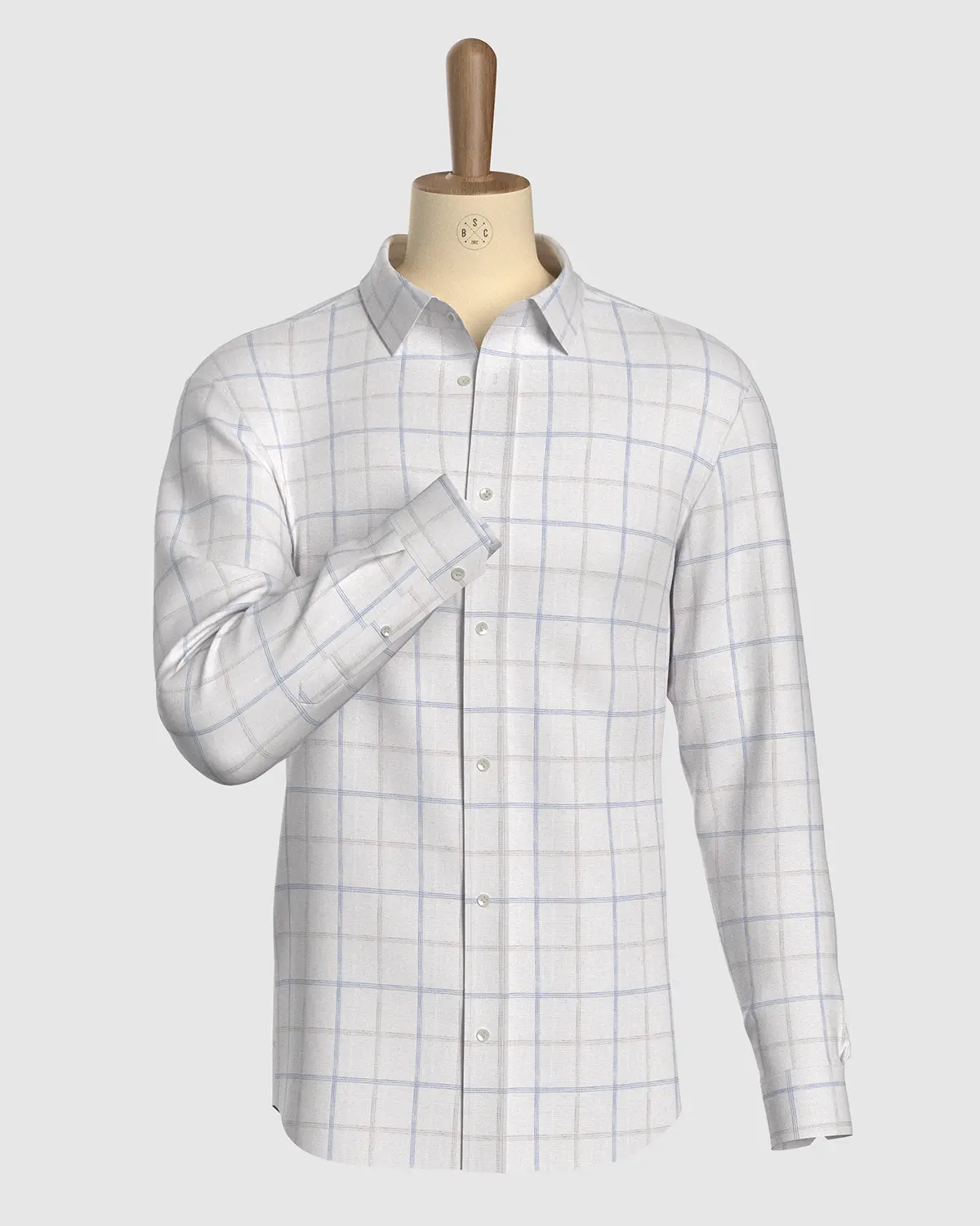 100% Linen Checked Shirt - Blue & White - Image 2