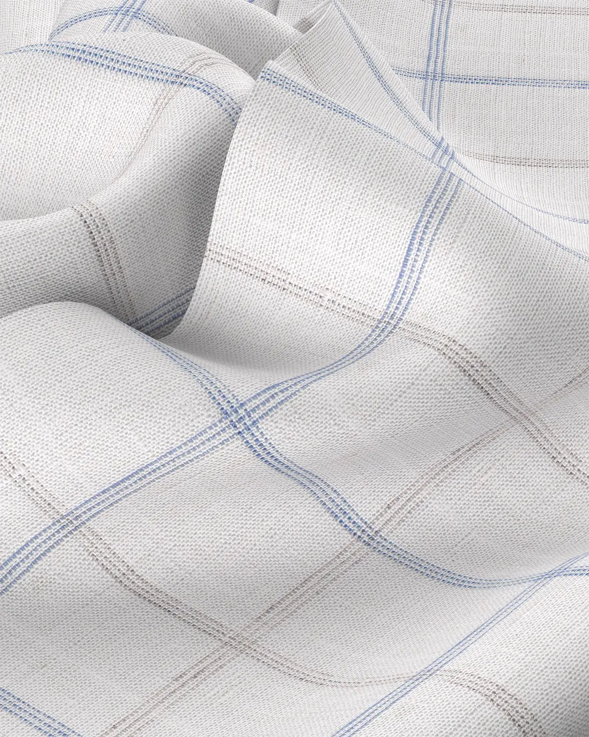 100% Linen Checked Shirt - Blue & White - Image 3