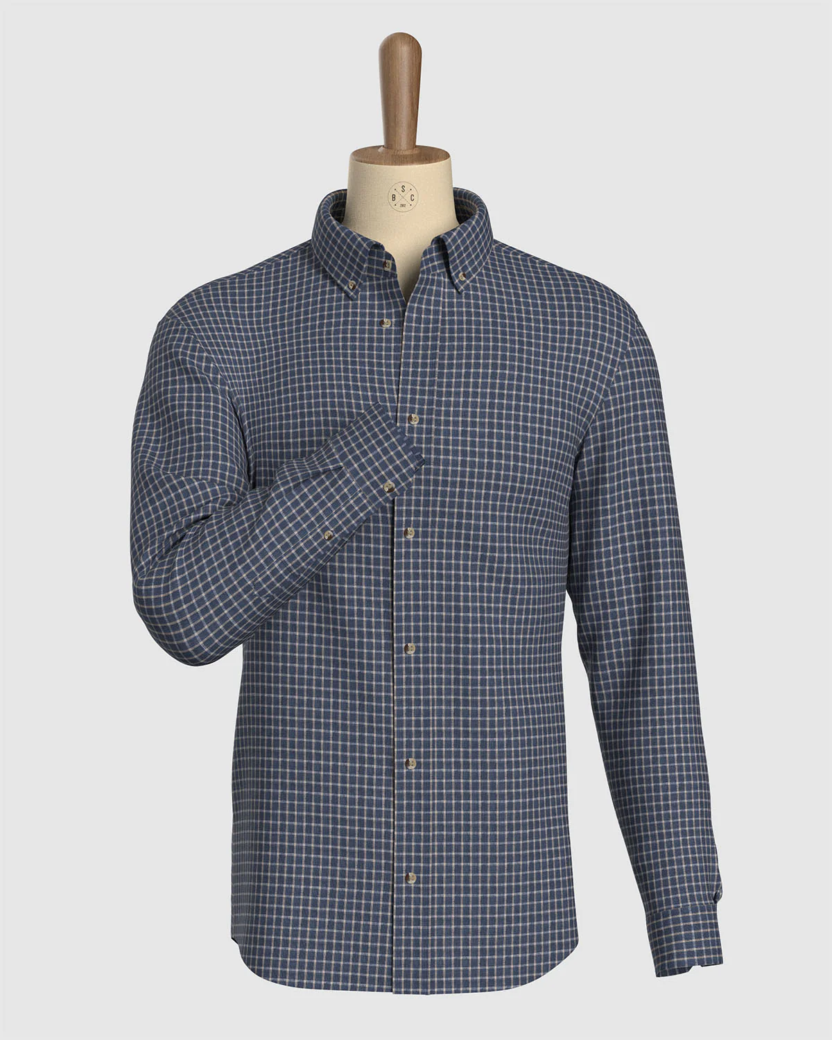100% Linen Checked Shirt - Navy - Image 2
