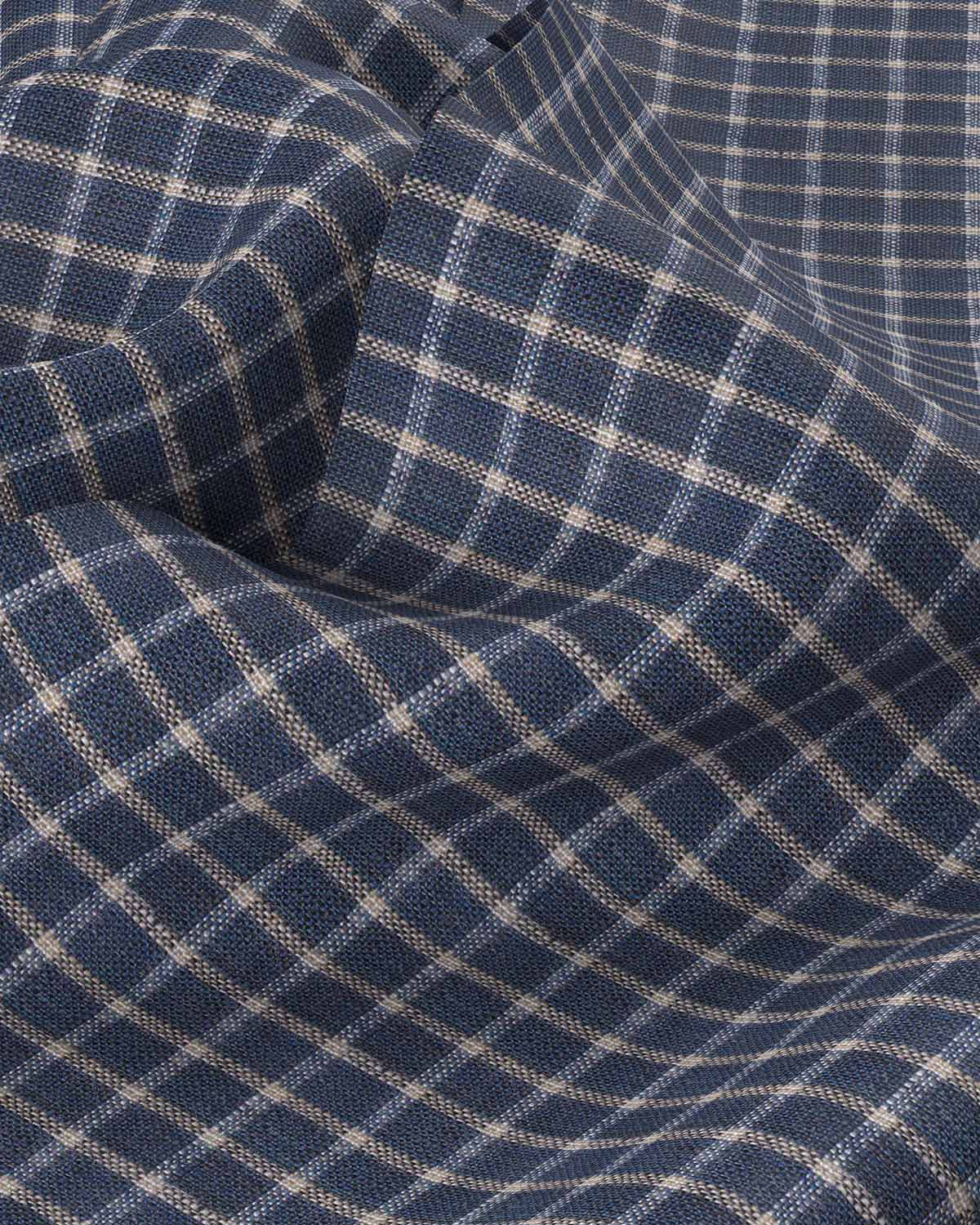 100% Linen Checked Shirt - Navy - Image 3
