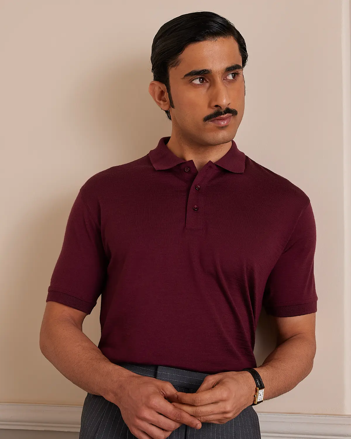 100% Merino Wool Polo - Burgundy - Image 2