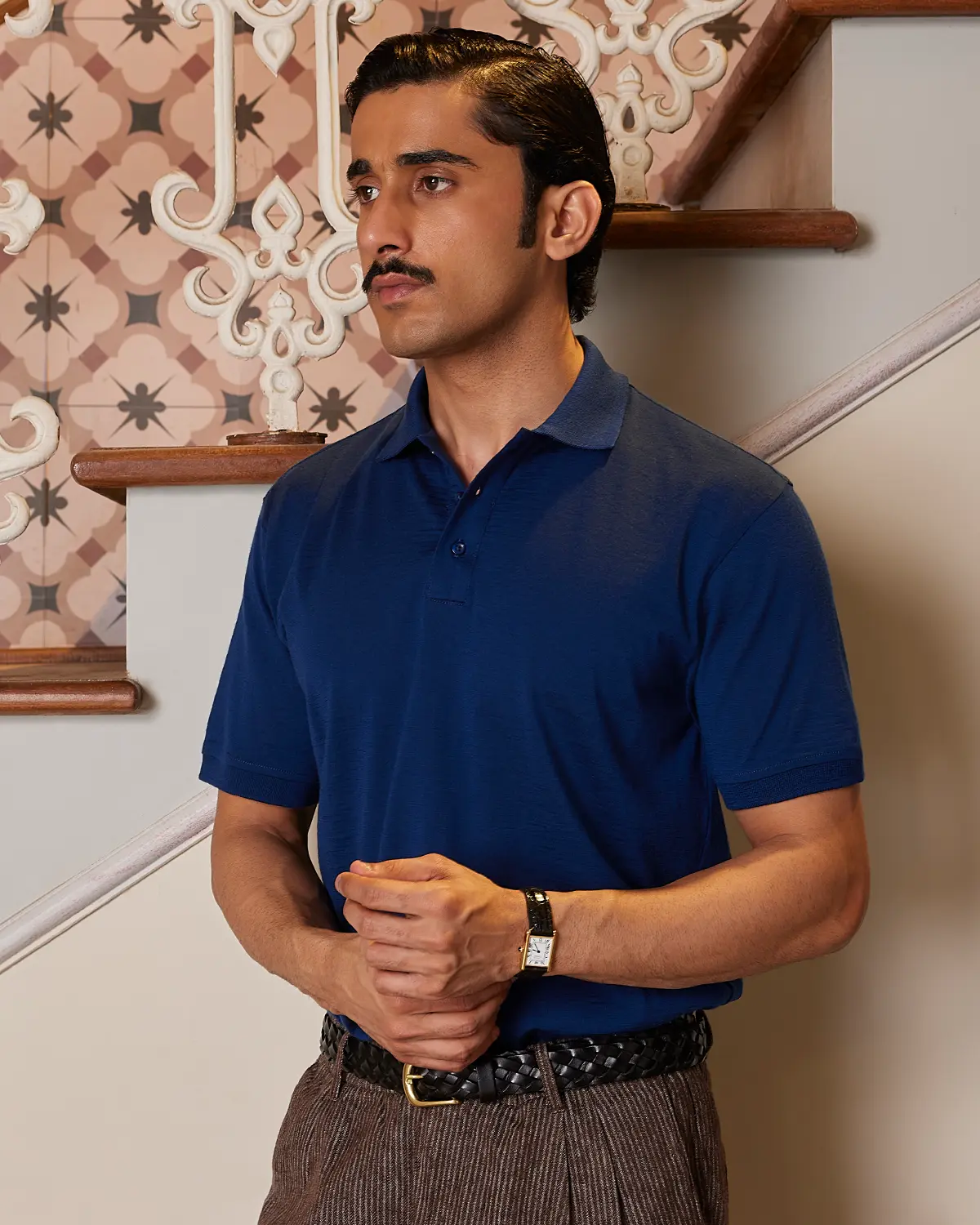 100% Merino Wool Polo - Dark Blue - Image 2