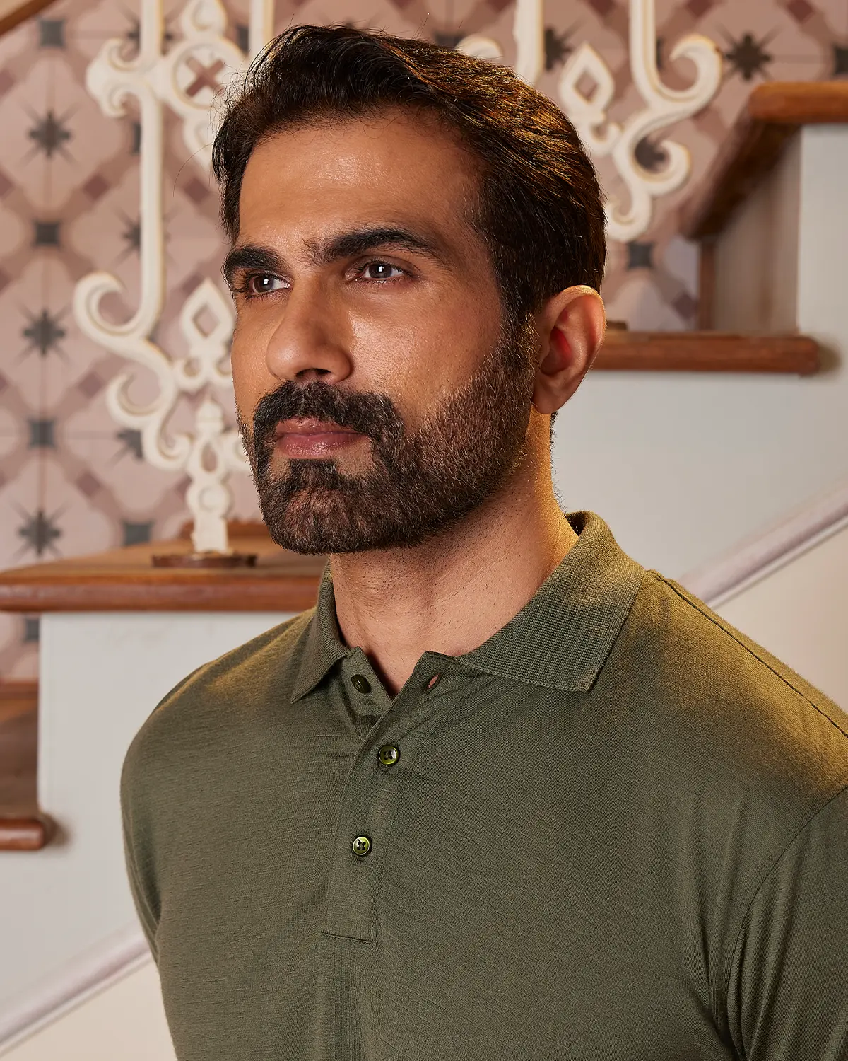 100% Merino Wool Polo - Olive - Image 3