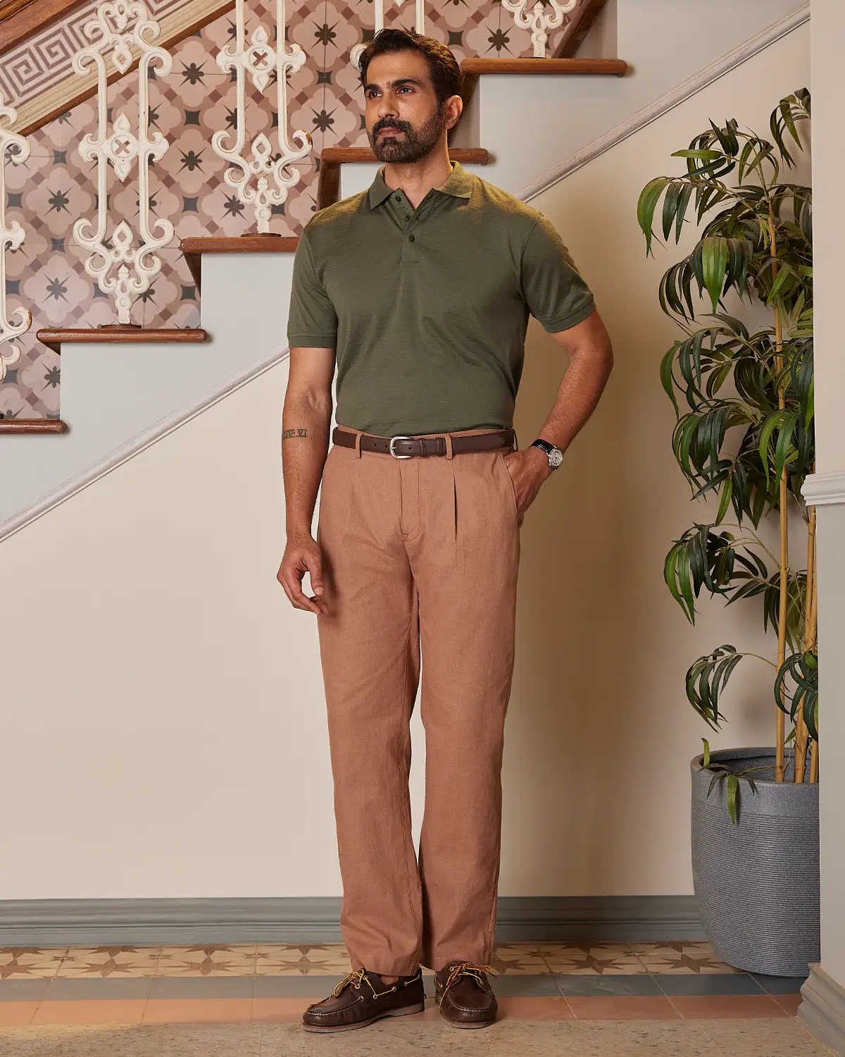 100% Merino Wool Polo - Olive - Image 4