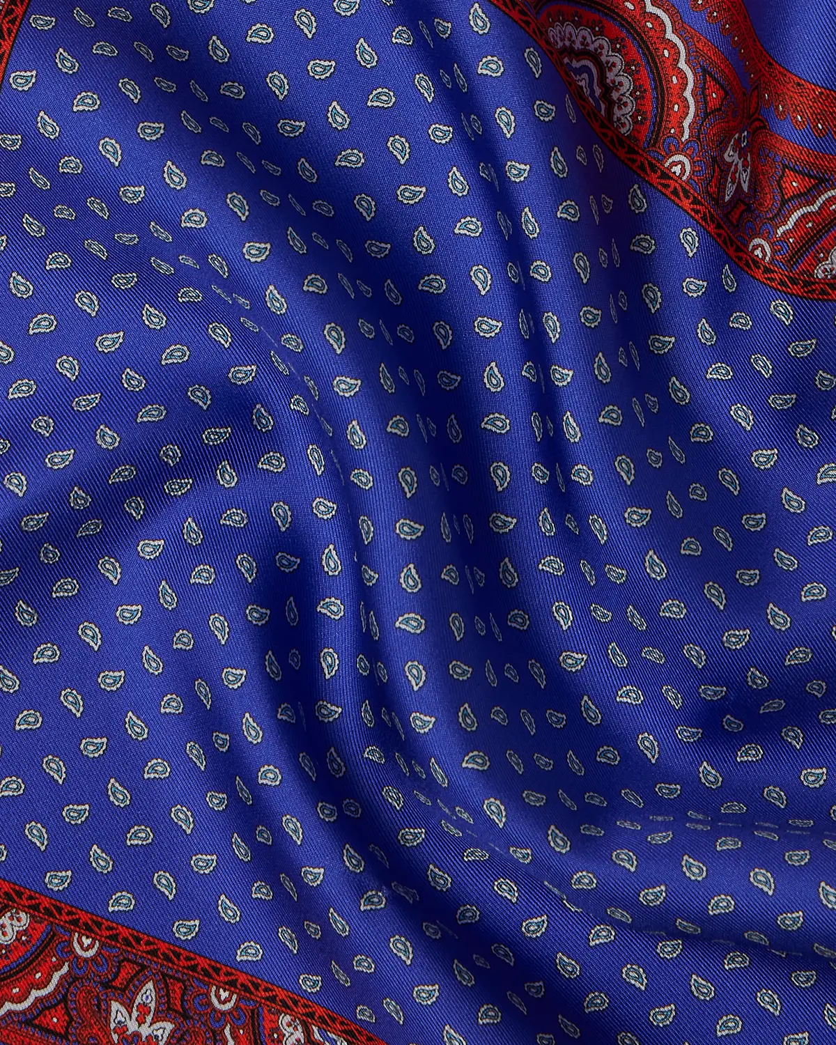 100% Silk Printed Pocket Square - Rust & Blue - Image 3