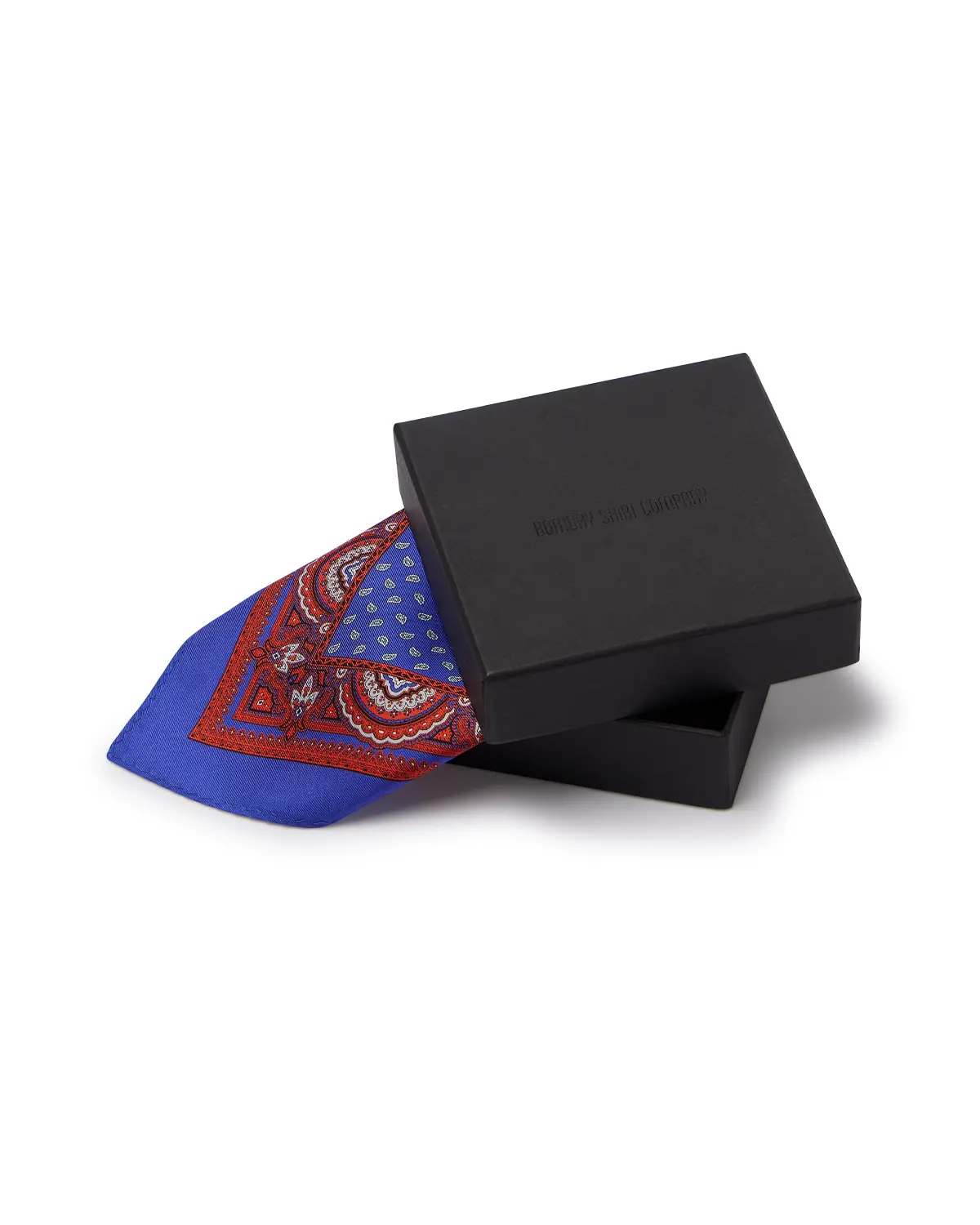 100% Silk Printed Pocket Square - Rust & Blue - Image 4