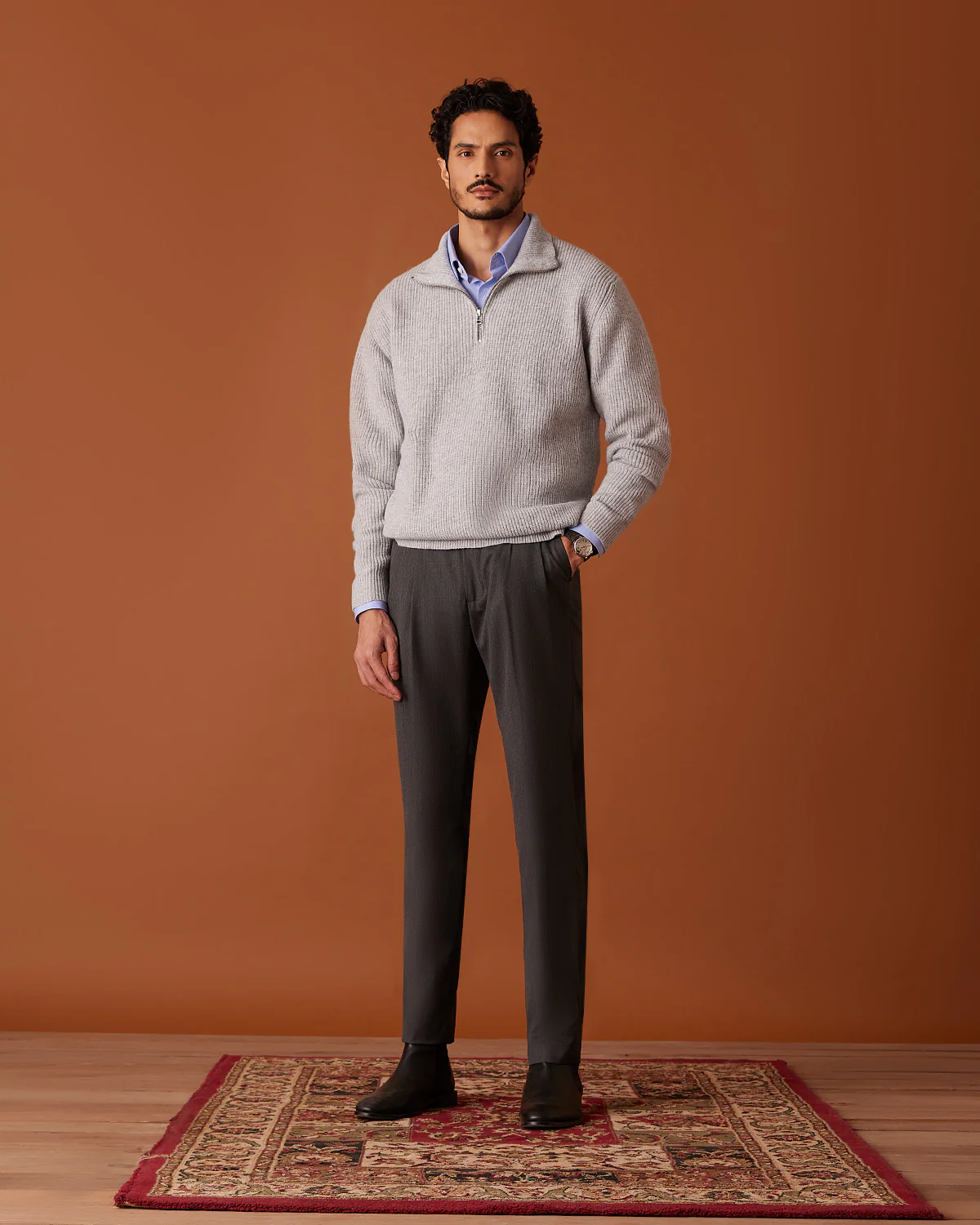 Alpine Half-Zipper Sweater - Light Grey - Image 2
