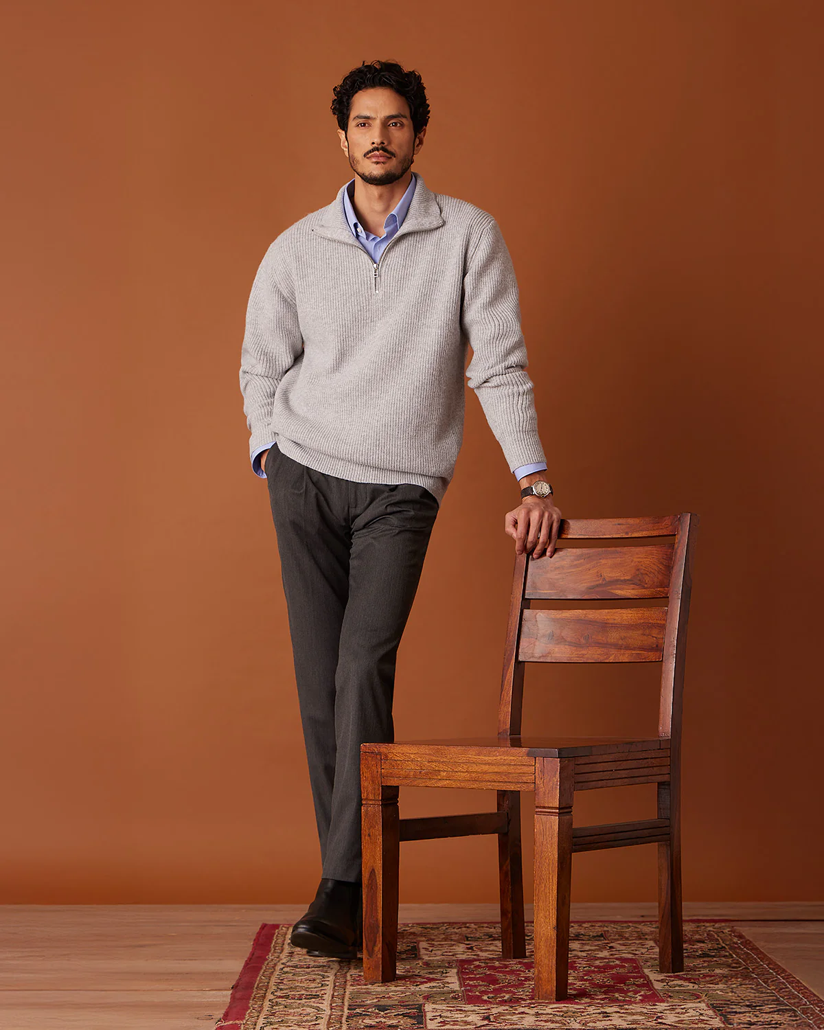 Alpine Half-Zipper Sweater - Light Grey - Image 4