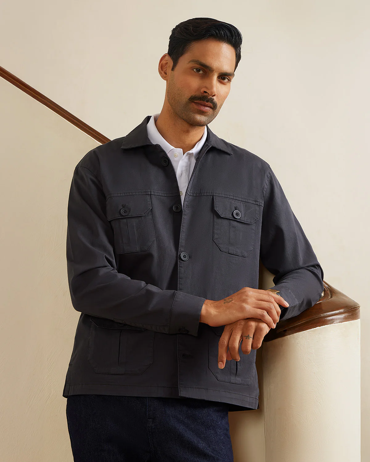 Ashcroft Washed Twill Shacket - Dark Grey - Image 3