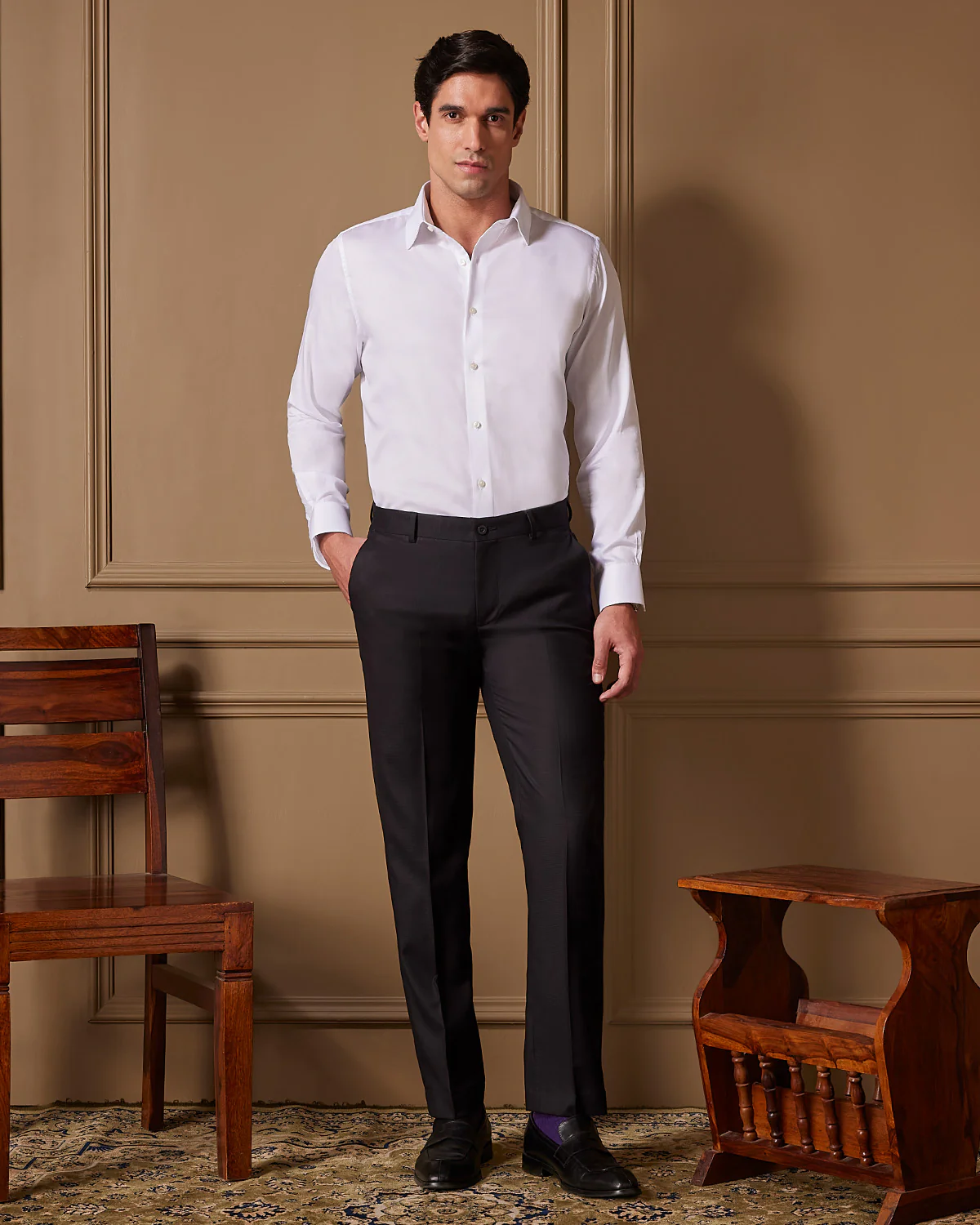 Astra Blended Cotton Dress Pants - Black - Image 3