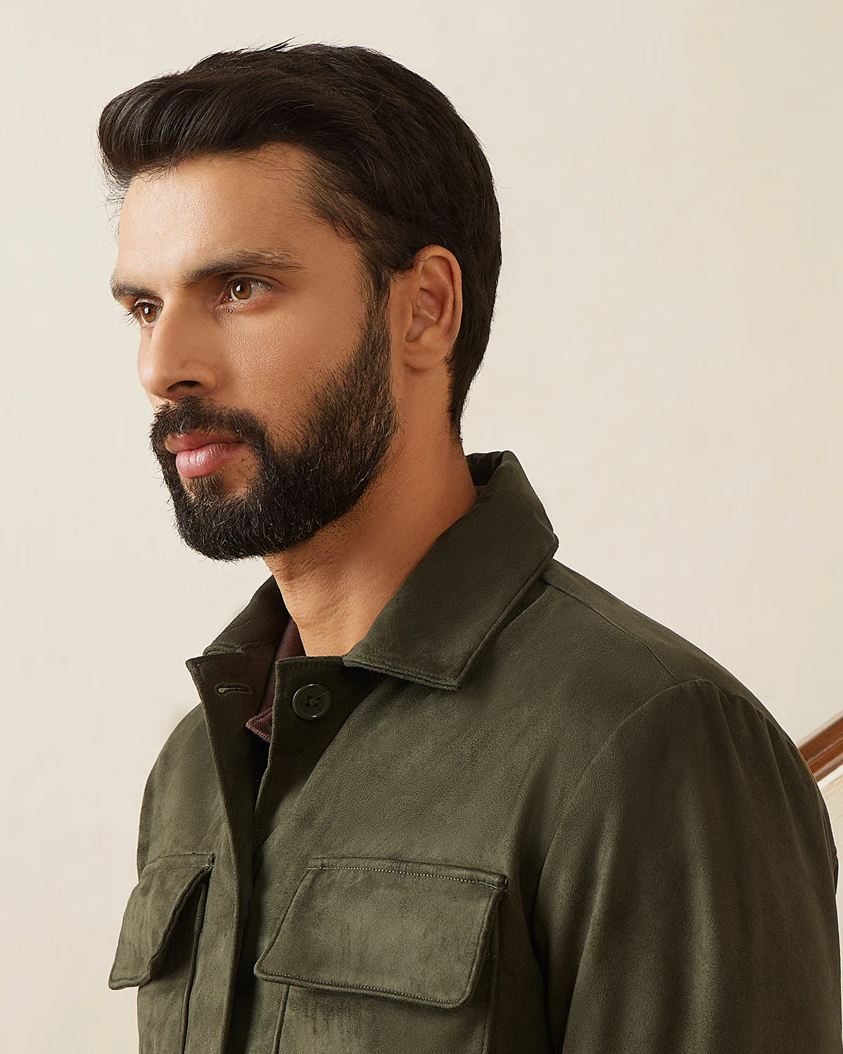 Atelier Stretch Suede Shacket - Olive - Image 4