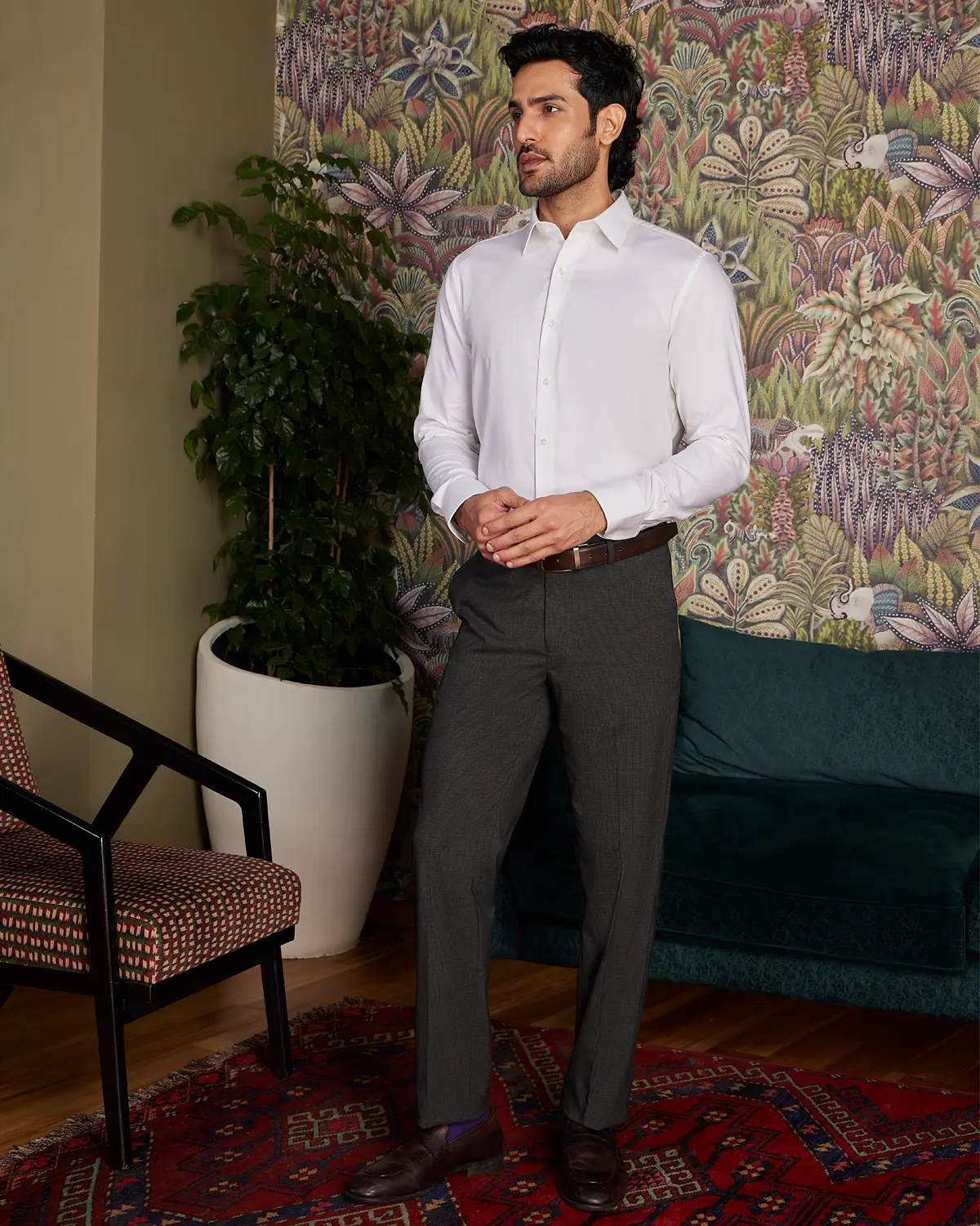 Aurelis Houndstooth Stretch Dress Pants - Grey - Image 3
