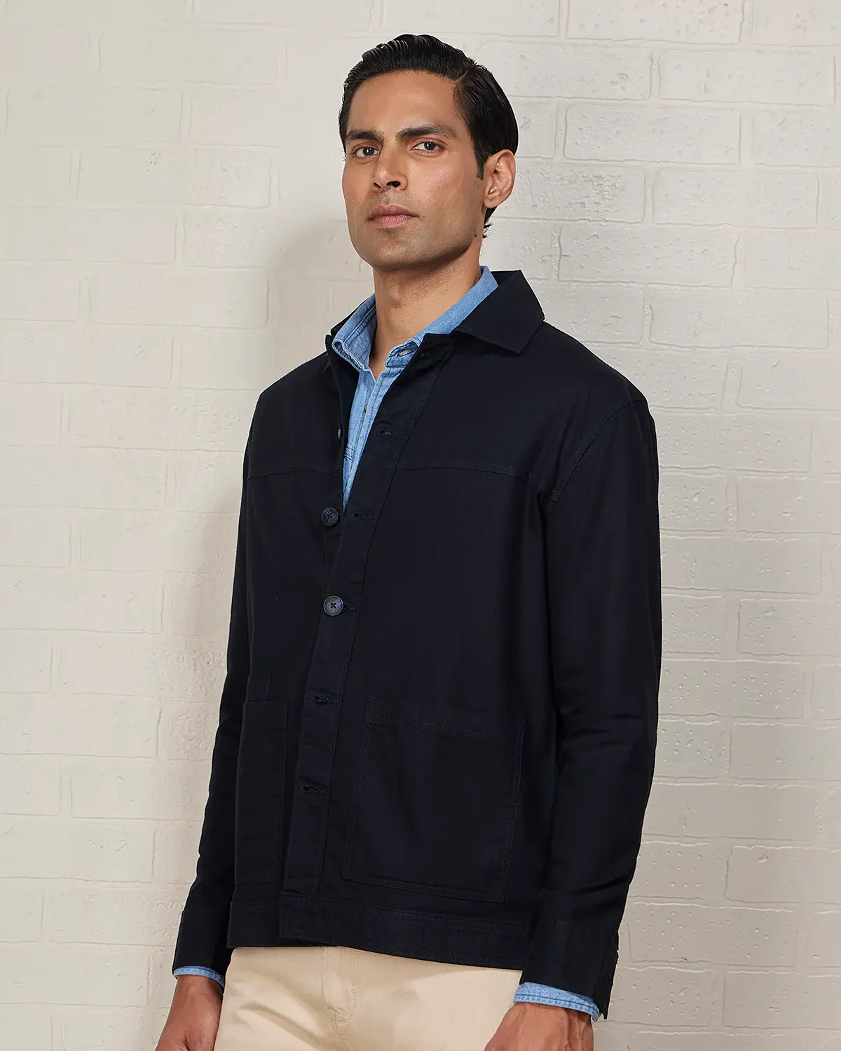 Aven Cotton Linen Shacket - Navy