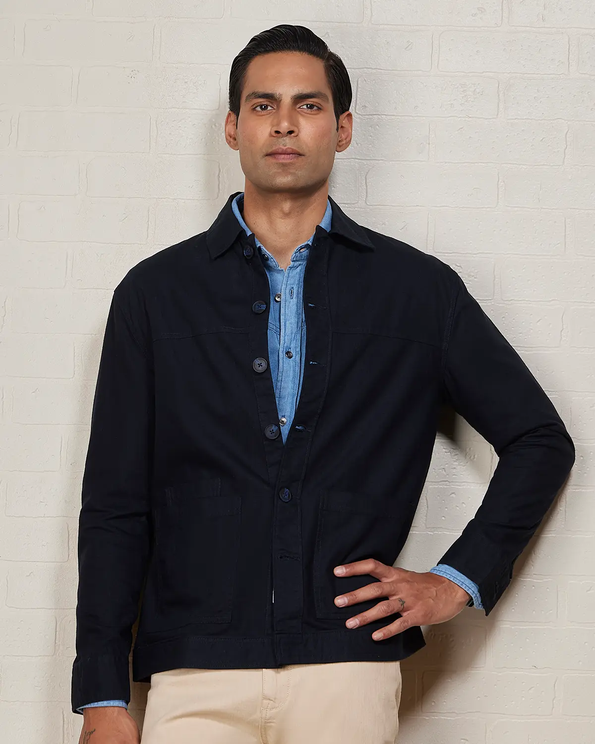 Aven Cotton Linen Shacket - Navy - Image 2