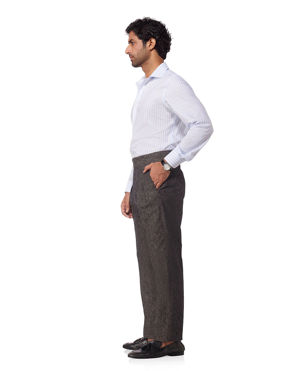 Avorio Cotton Linen Neapolitan Dress Pants - Grey - Image 3