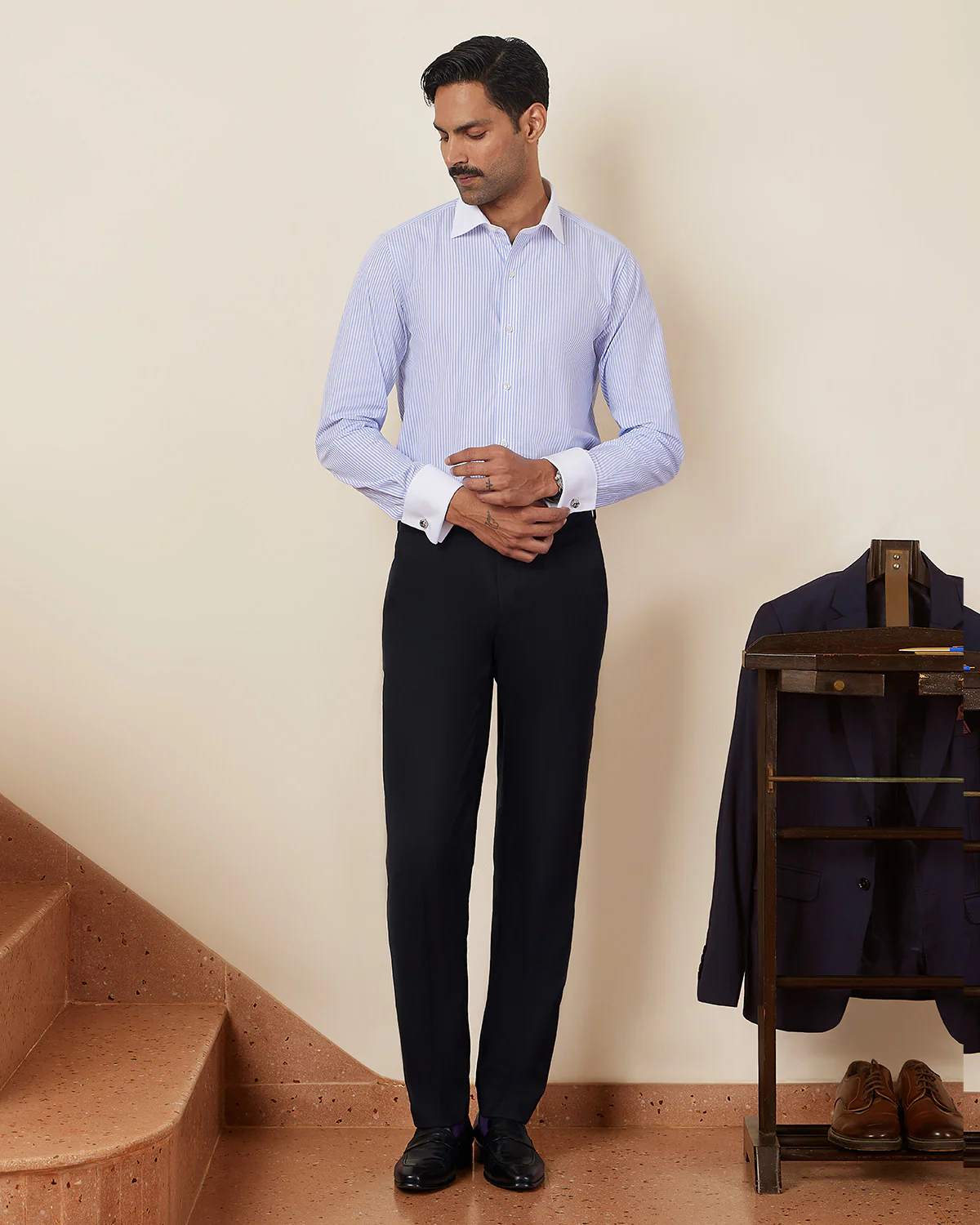 Axiom Stretch Self-Striped Dress Pants - Black - Image 3