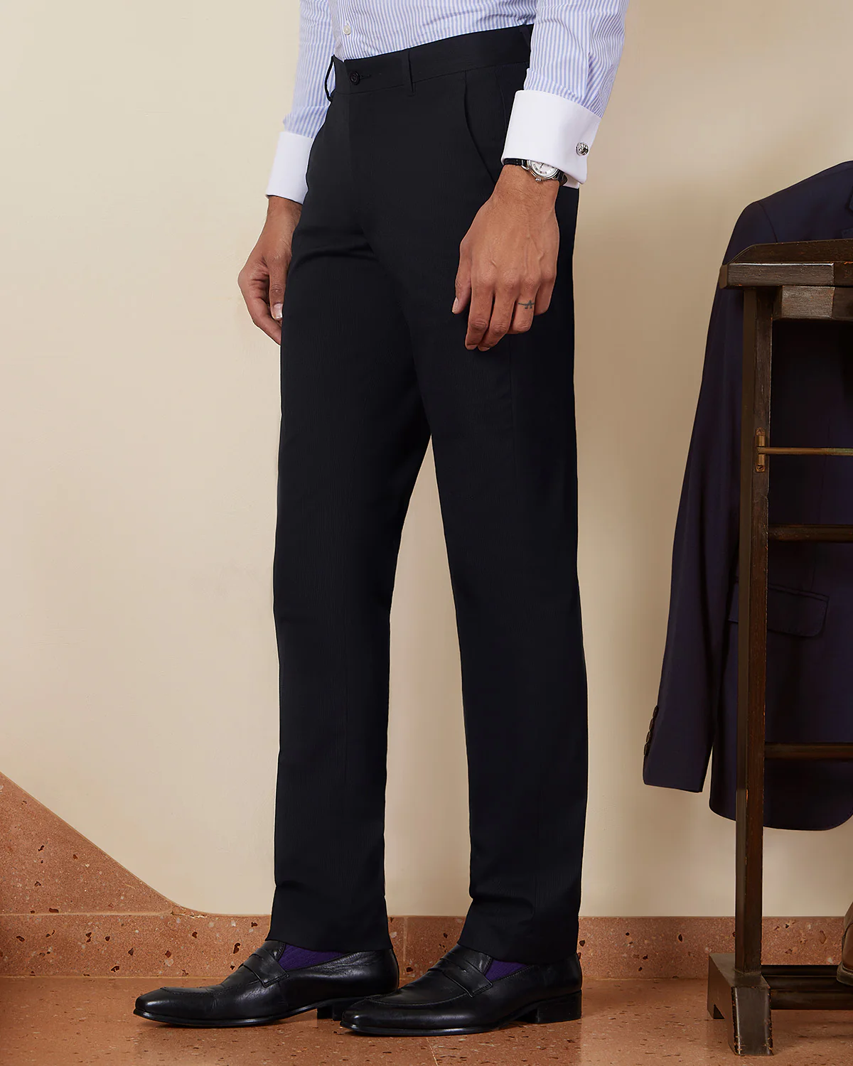 Axiom Stretch Self-Striped Dress Pants - Black - Image 5