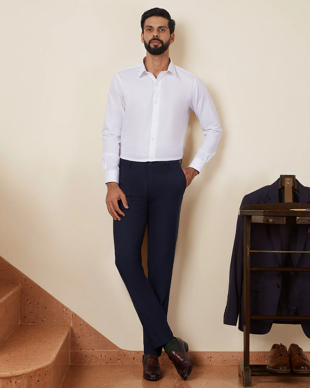 Axiom Stretch Self-Striped Dress Pants - Navy - Image 3