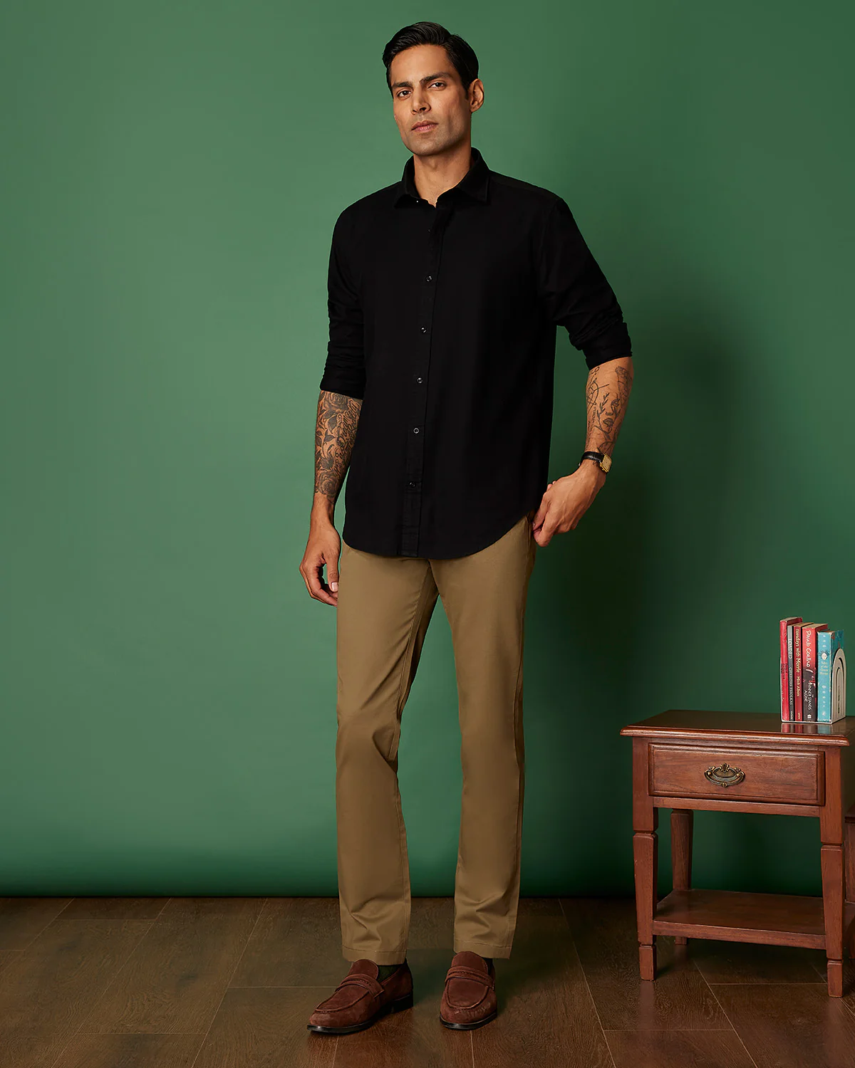Black Distressed Cotton Twill Shirt - Image 3