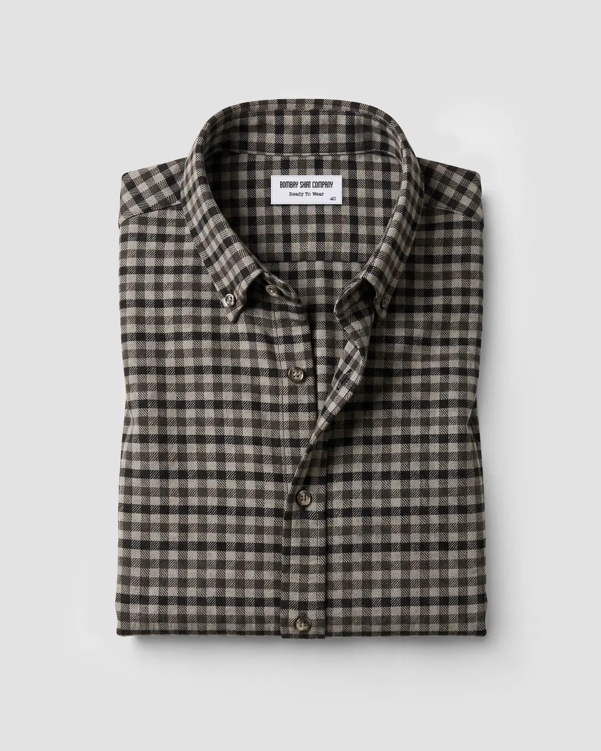 Black & Grey Brushed Herringbone Checked Shirt