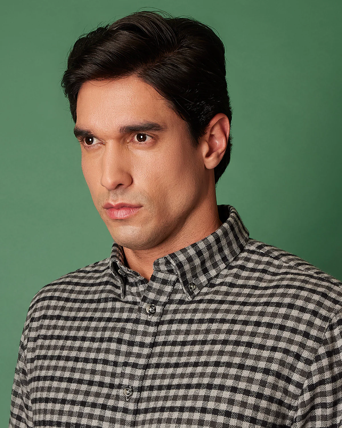 Black & Grey Brushed Herringbone Checked Shirt - Image 3