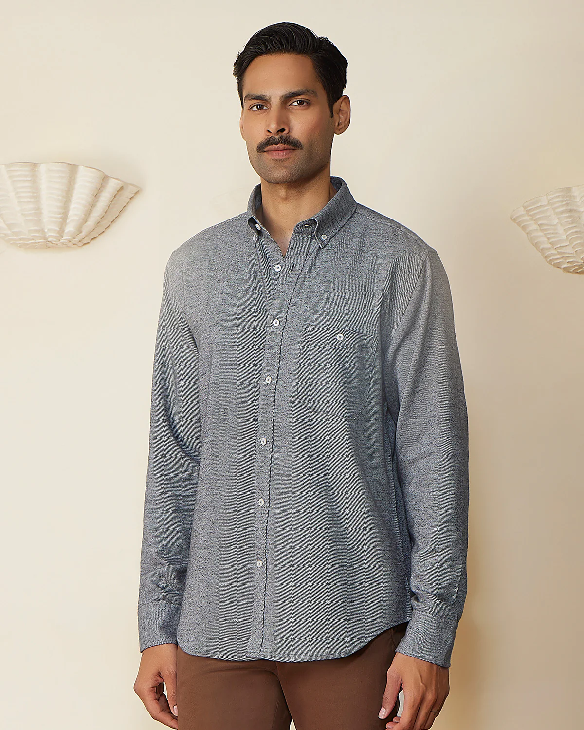 Black Melange Brushed Twill Shirt - Image 2