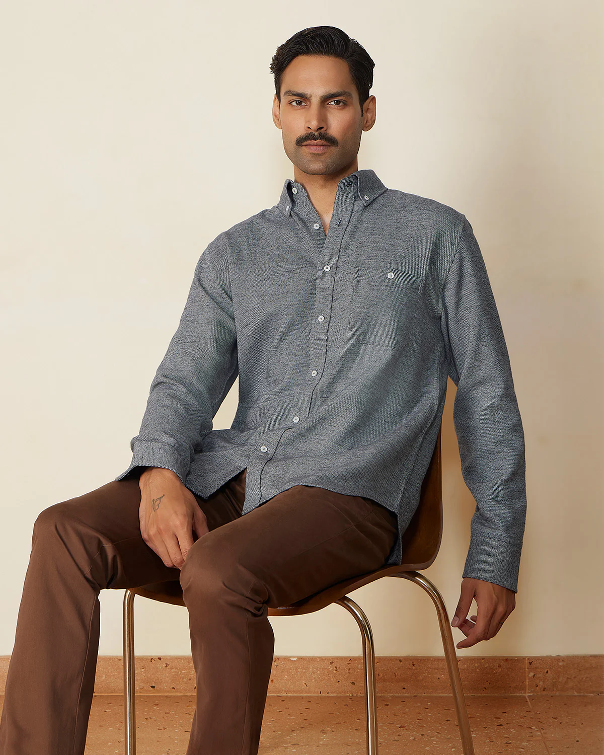 Black Melange Brushed Twill Shirt - Image 5