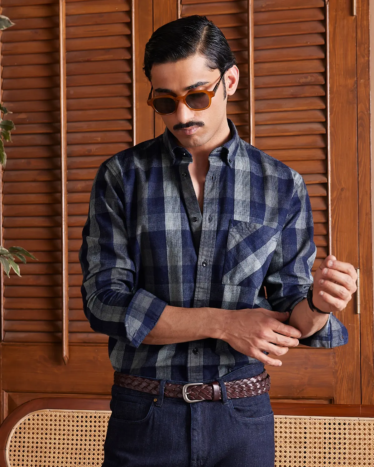 Black & Olive Corduroy Checked Shirt
