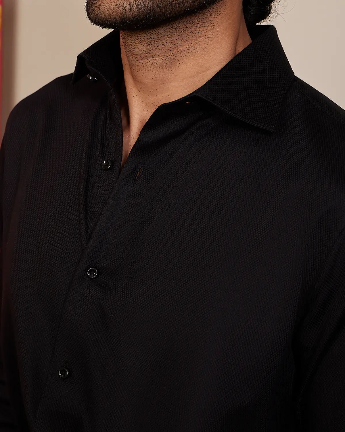 Black Textured Dobby Shirt - Image 3