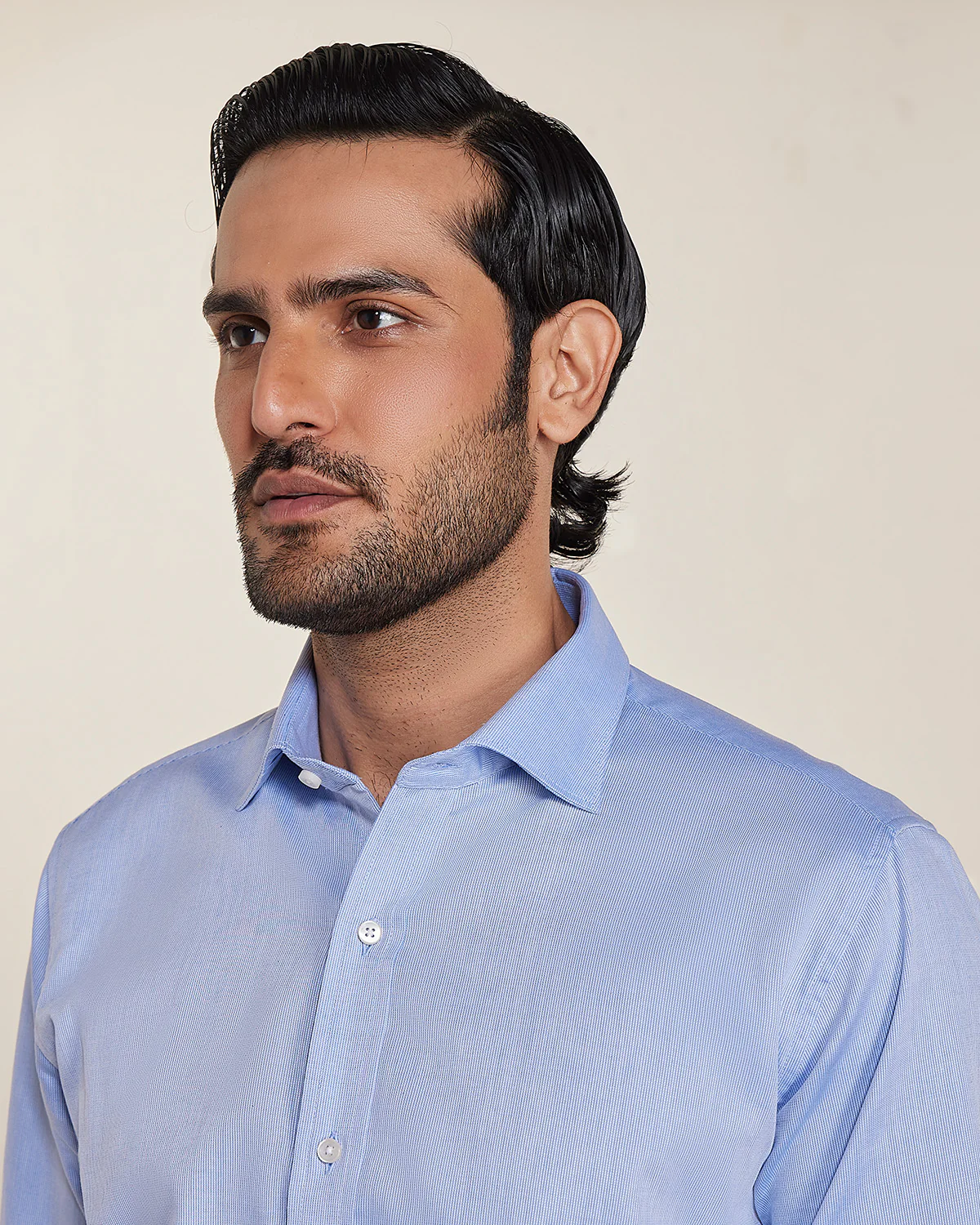 Blue Cotton Micro-Dobby Shirt - Image 3