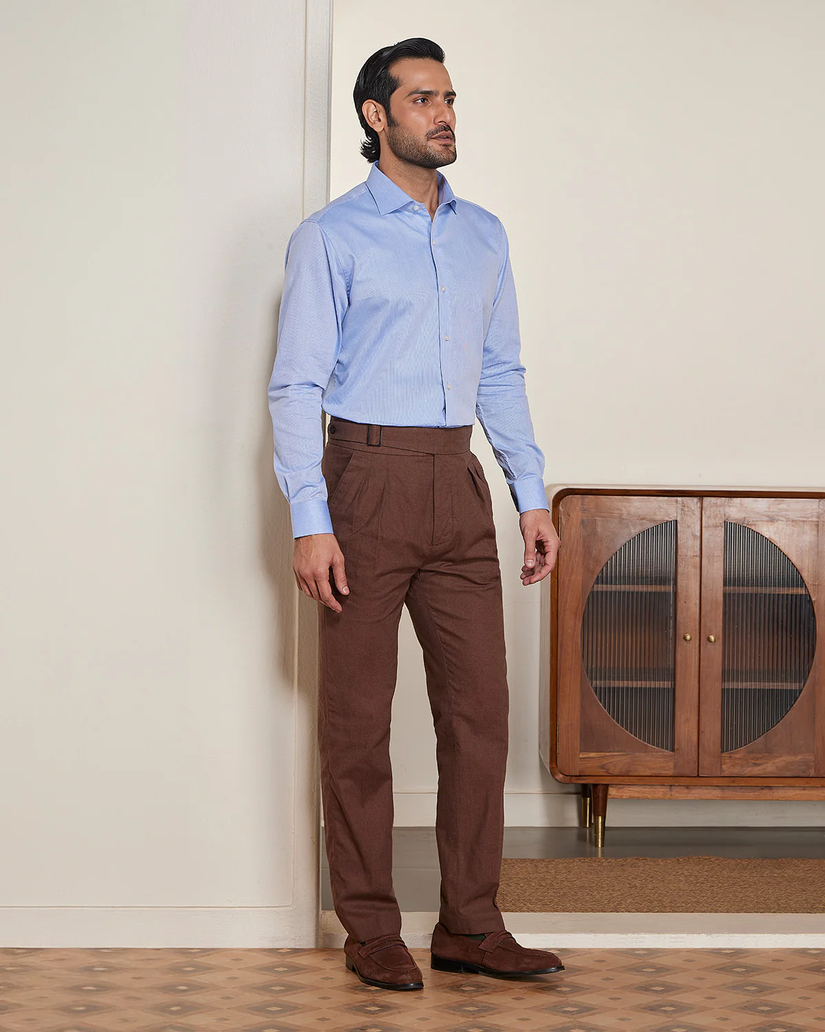 Blue Cotton Micro-Dobby Shirt - Image 4