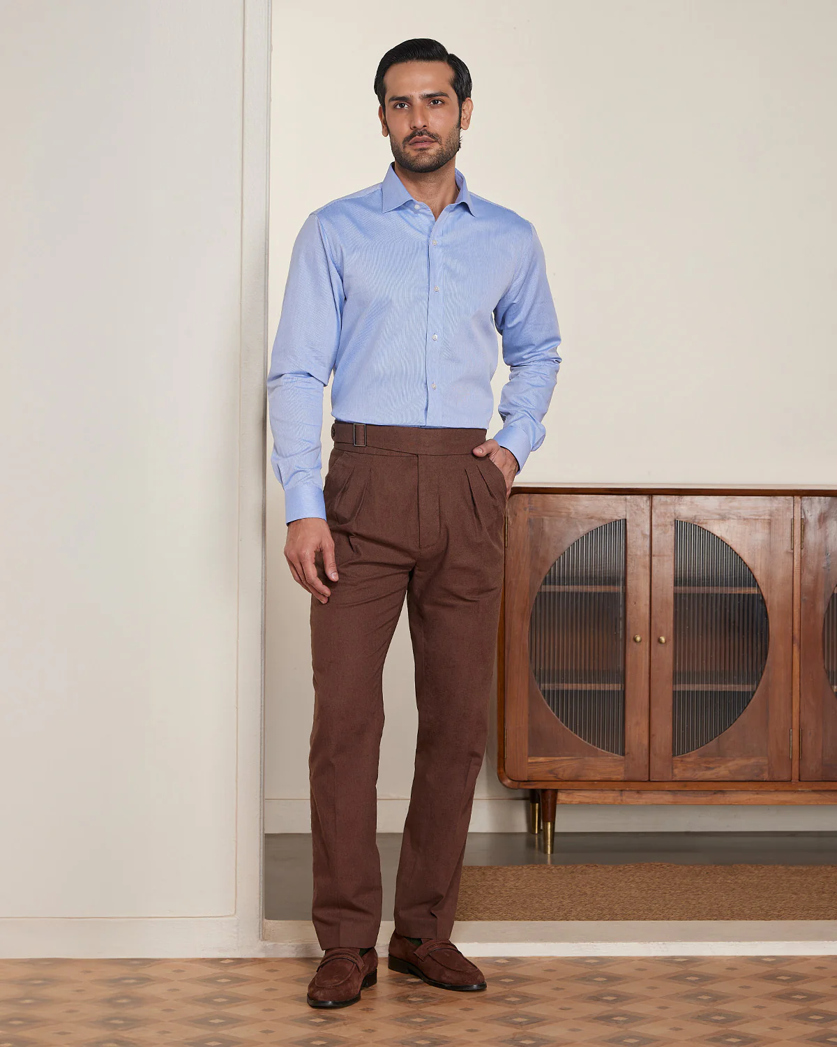 Blue Cotton Micro-Dobby Shirt - Image 5