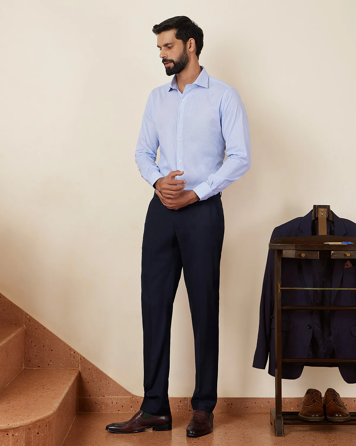 Blue Cotton Modal Striped Shirt - Image 4