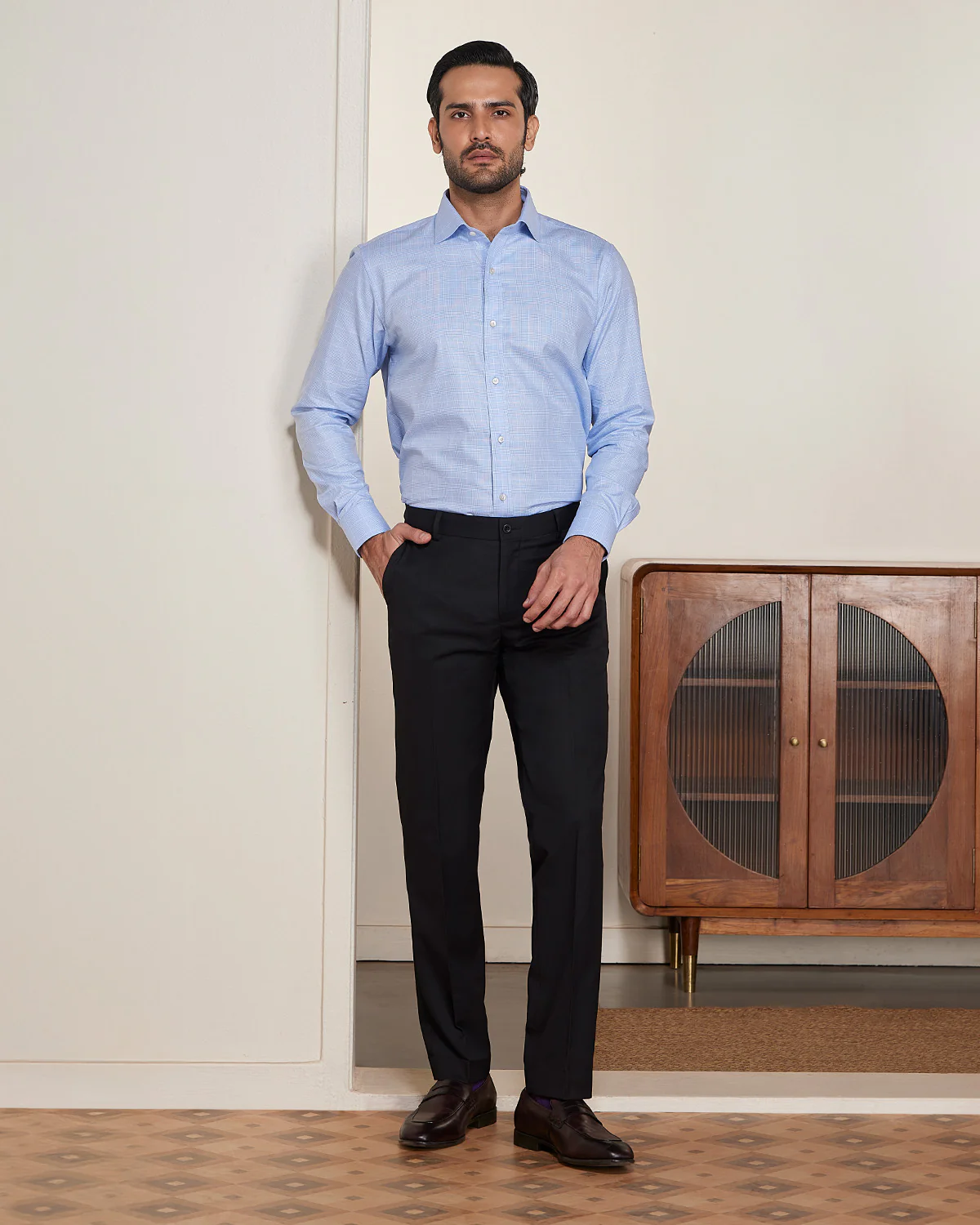 Blue Glen Plaid Cotton Checked Shirt - Image 3
