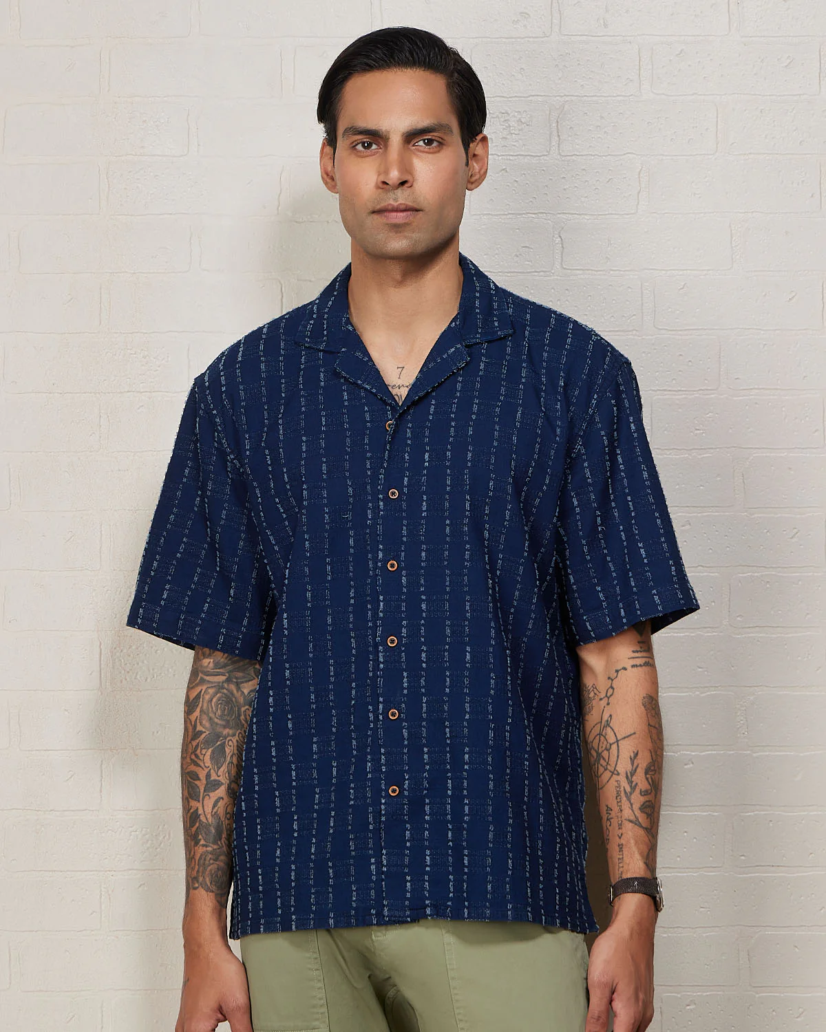 Blue Half-Sleeve Cotton Denim Shirt