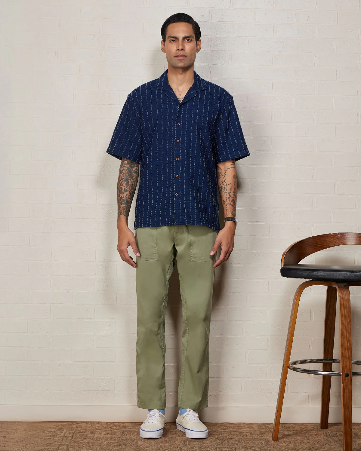 Blue Half-Sleeve Cotton Denim Shirt - Image 3