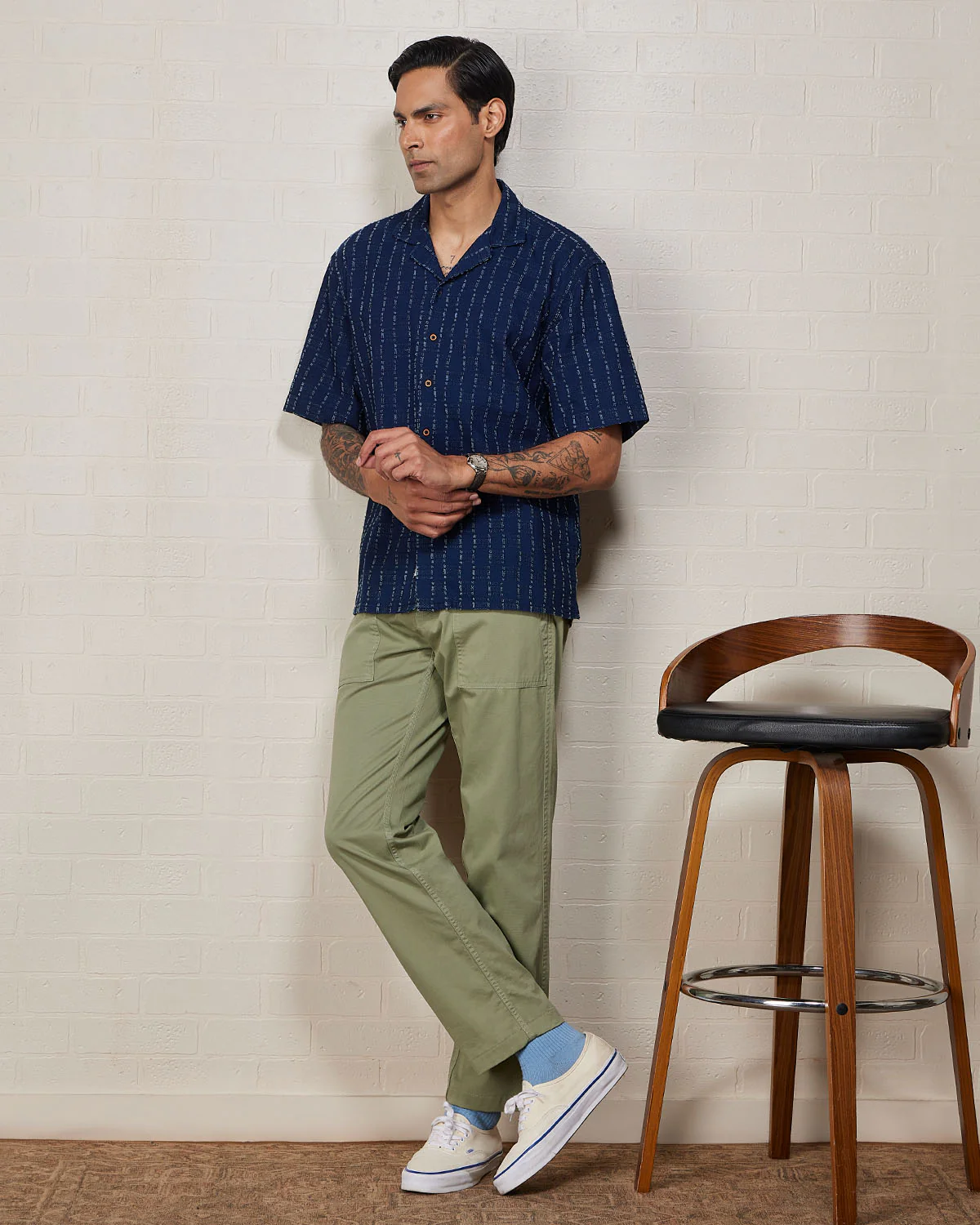 Blue Half-Sleeve Cotton Denim Shirt - Image 4