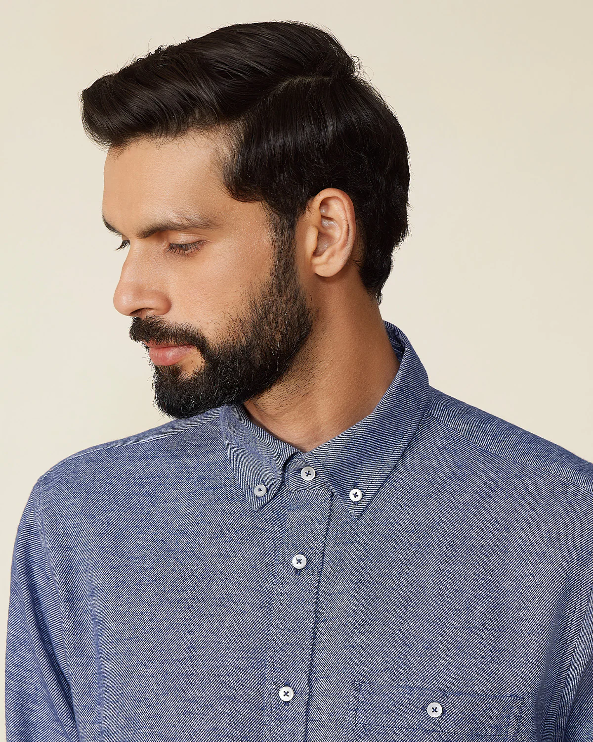 Blue Melange Brushed Twill Shirt - Image 2