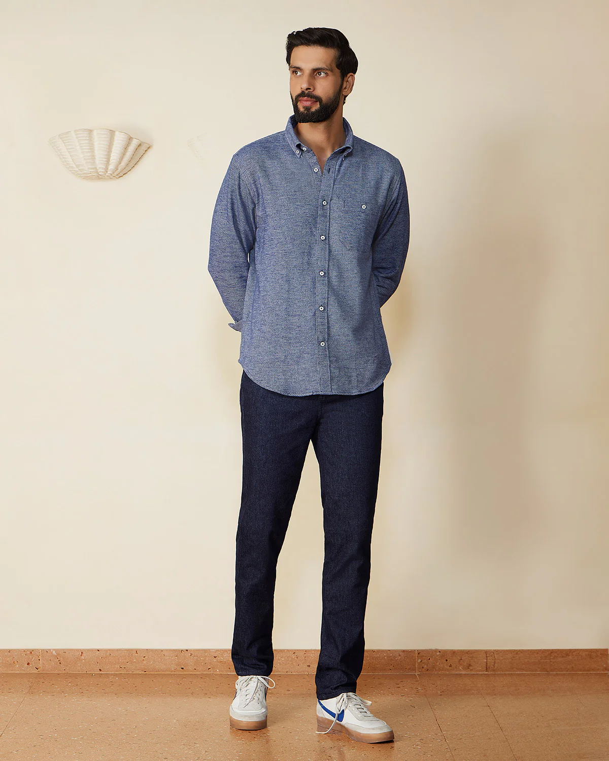 Blue Melange Brushed Twill Shirt - Image 3