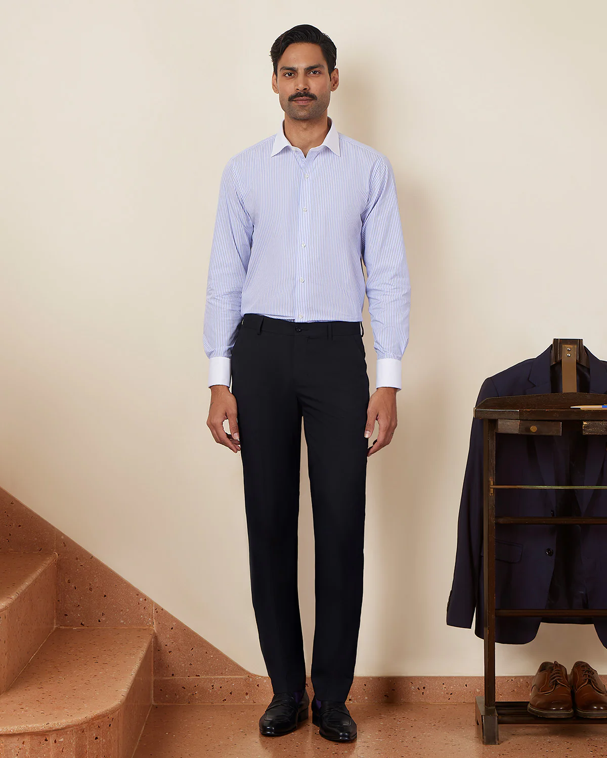Blue Banker Poplin Striped Shirt - Image 3