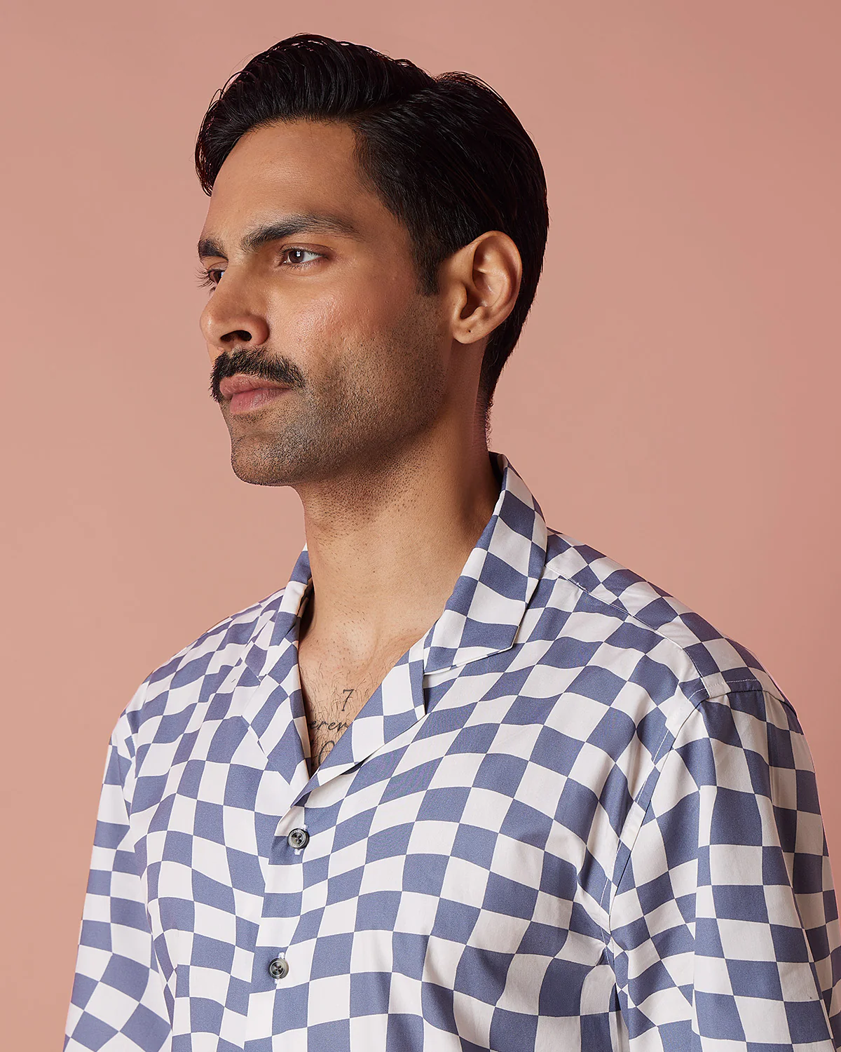 Blue & White Half-Sleeve Wavy Checked Shirt - Image 2