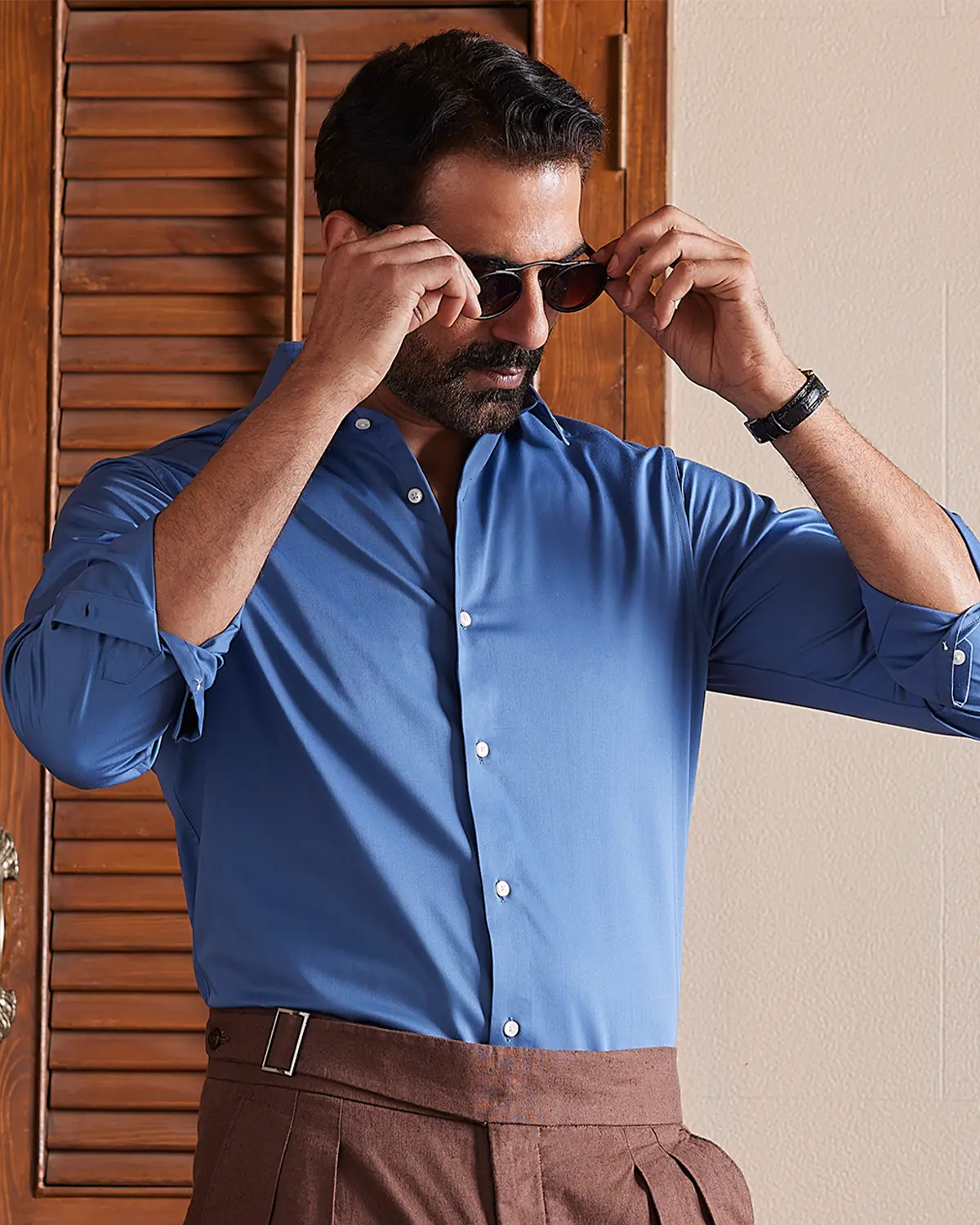 Blue Wrinkle-Free Bamboo Blend Satin Shirt - Image 2