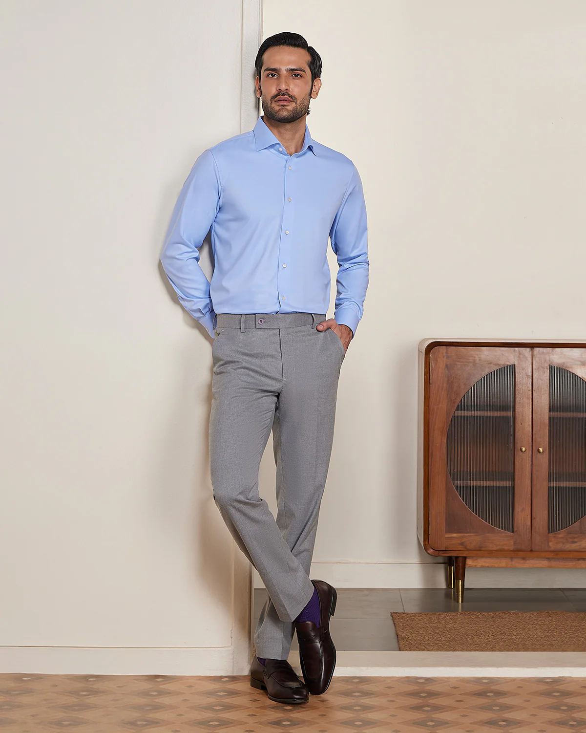 Blue Wrinkle-Free Stretch Twill Shirt - Image 4